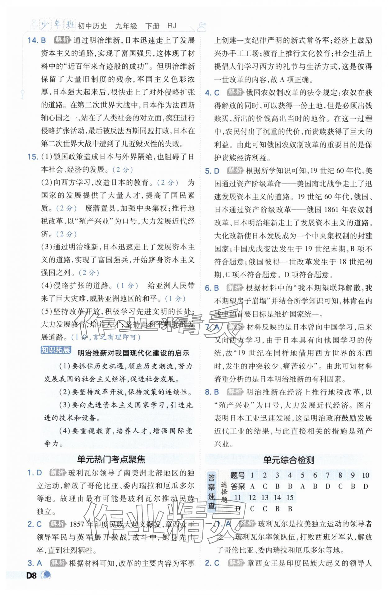 2025年少年班九年級(jí)歷史下冊(cè)人教版 第8頁(yè)