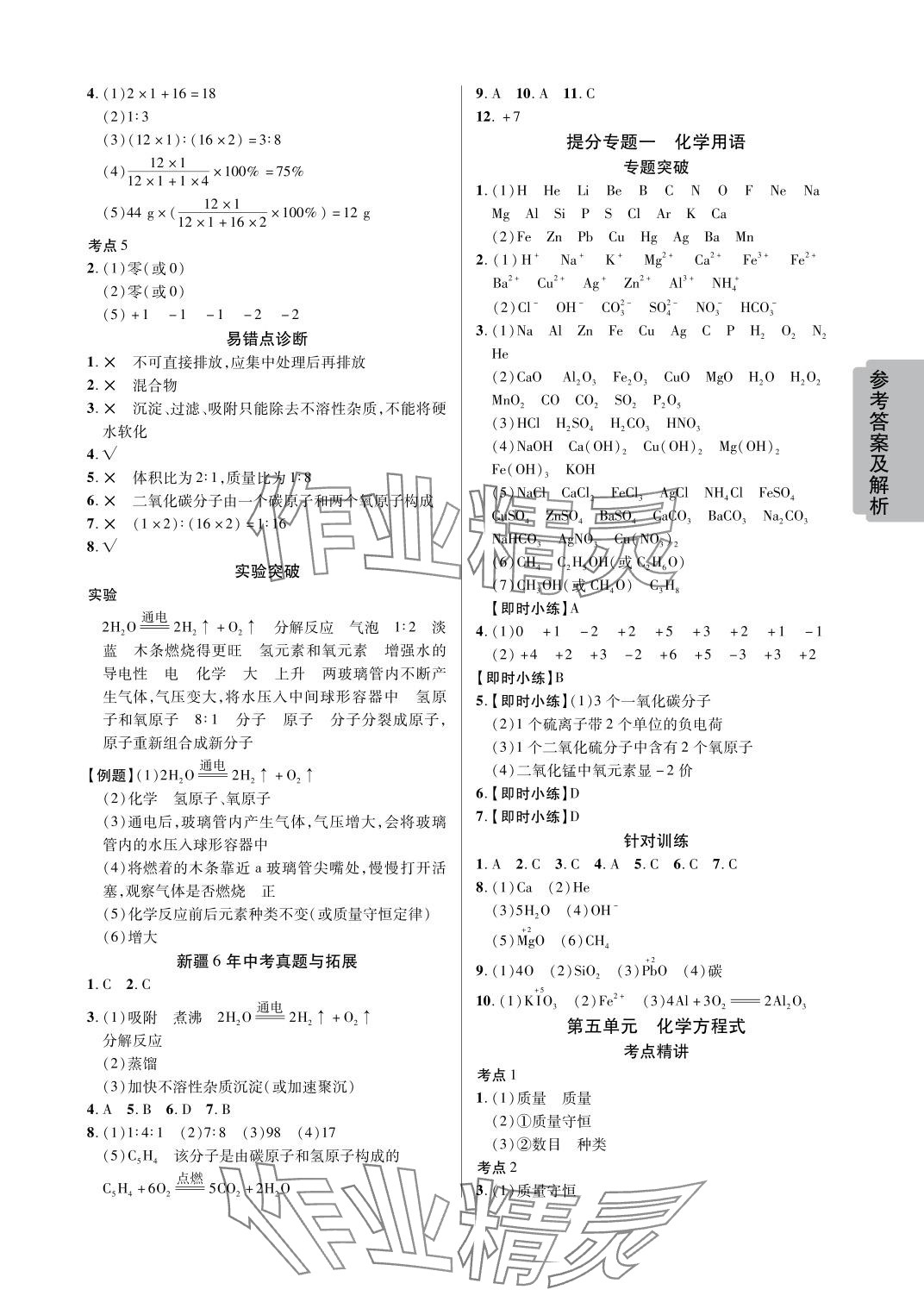 2024年中考新思路化學新疆專版 參考答案第5頁