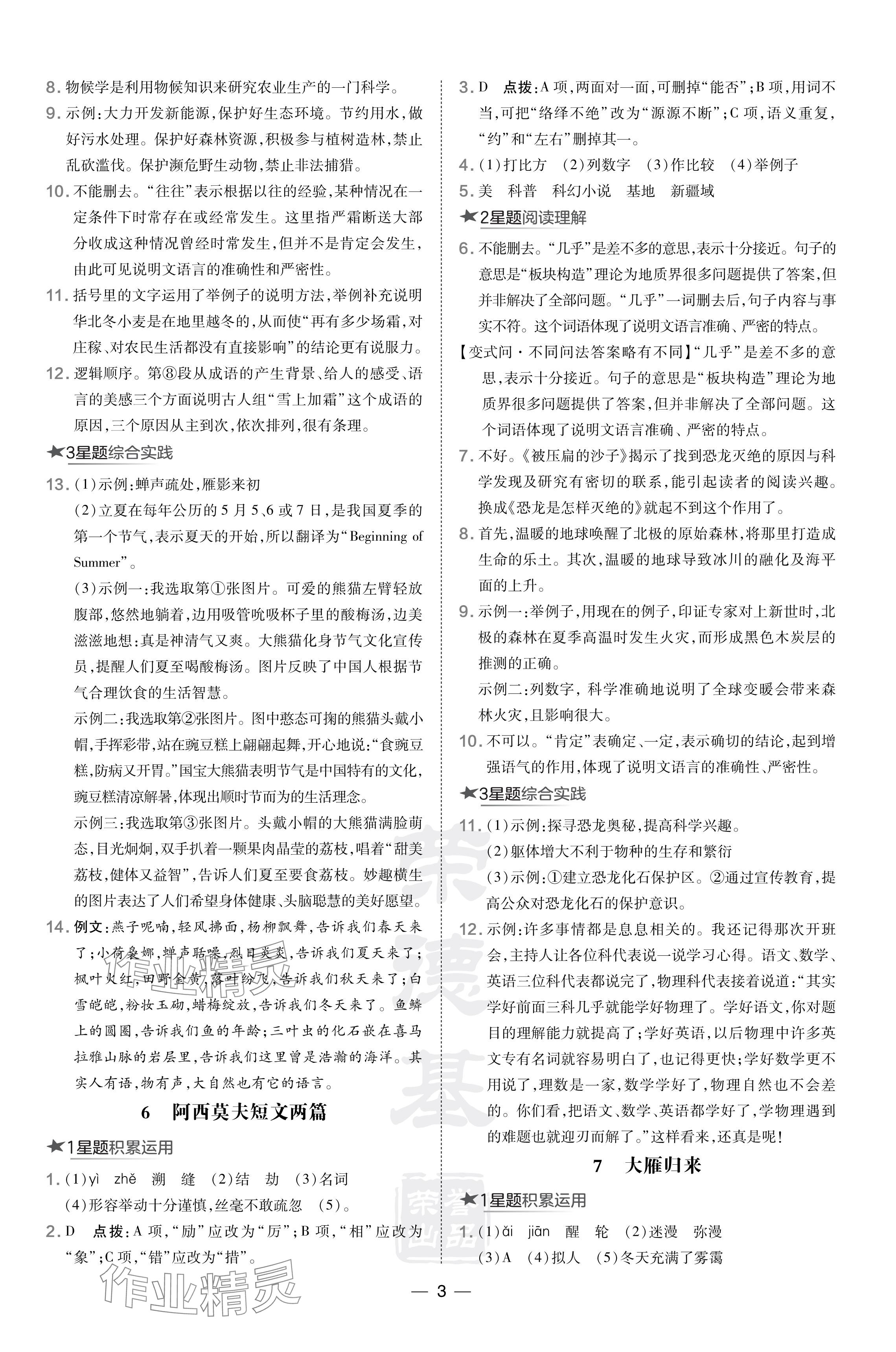 2024年點撥訓(xùn)練八年級語文下冊人教版吉林專版 參考答案第3頁