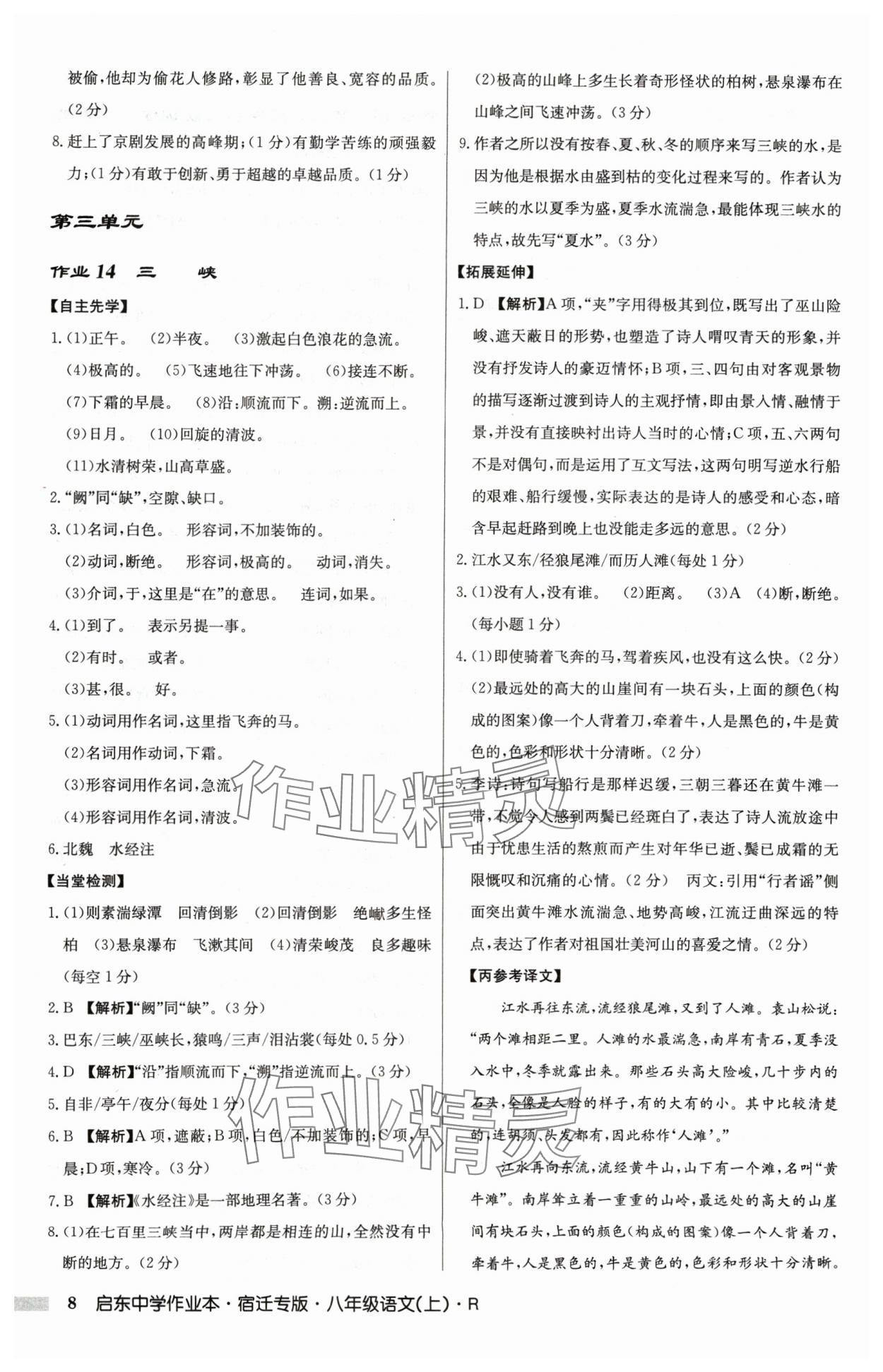 2024年啟東中學(xué)作業(yè)本八年級(jí)語(yǔ)文上冊(cè)人教版宿遷專(zhuān)版 參考答案第8頁(yè)