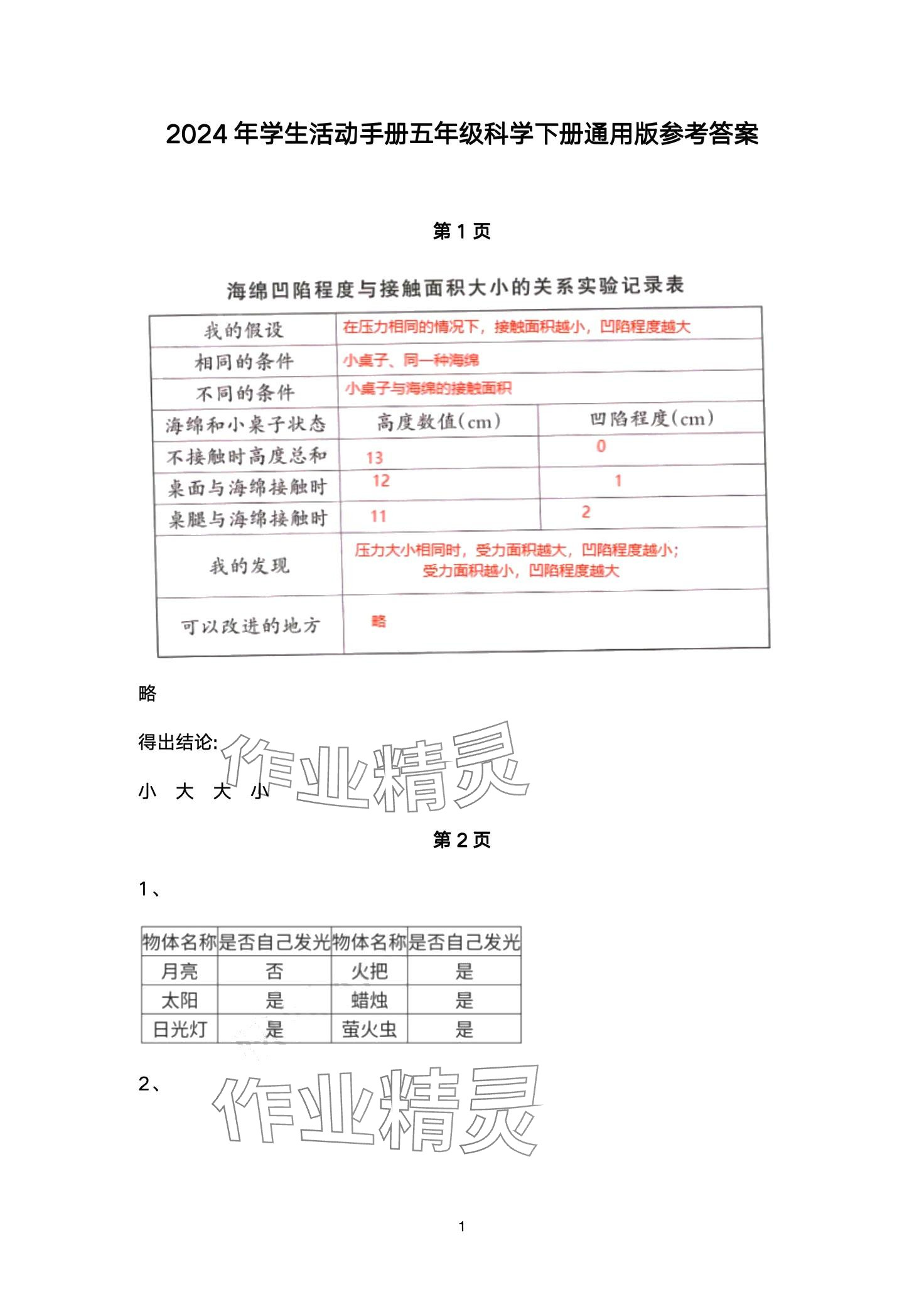 2024年科学学生活动手册五年级下册 第1页