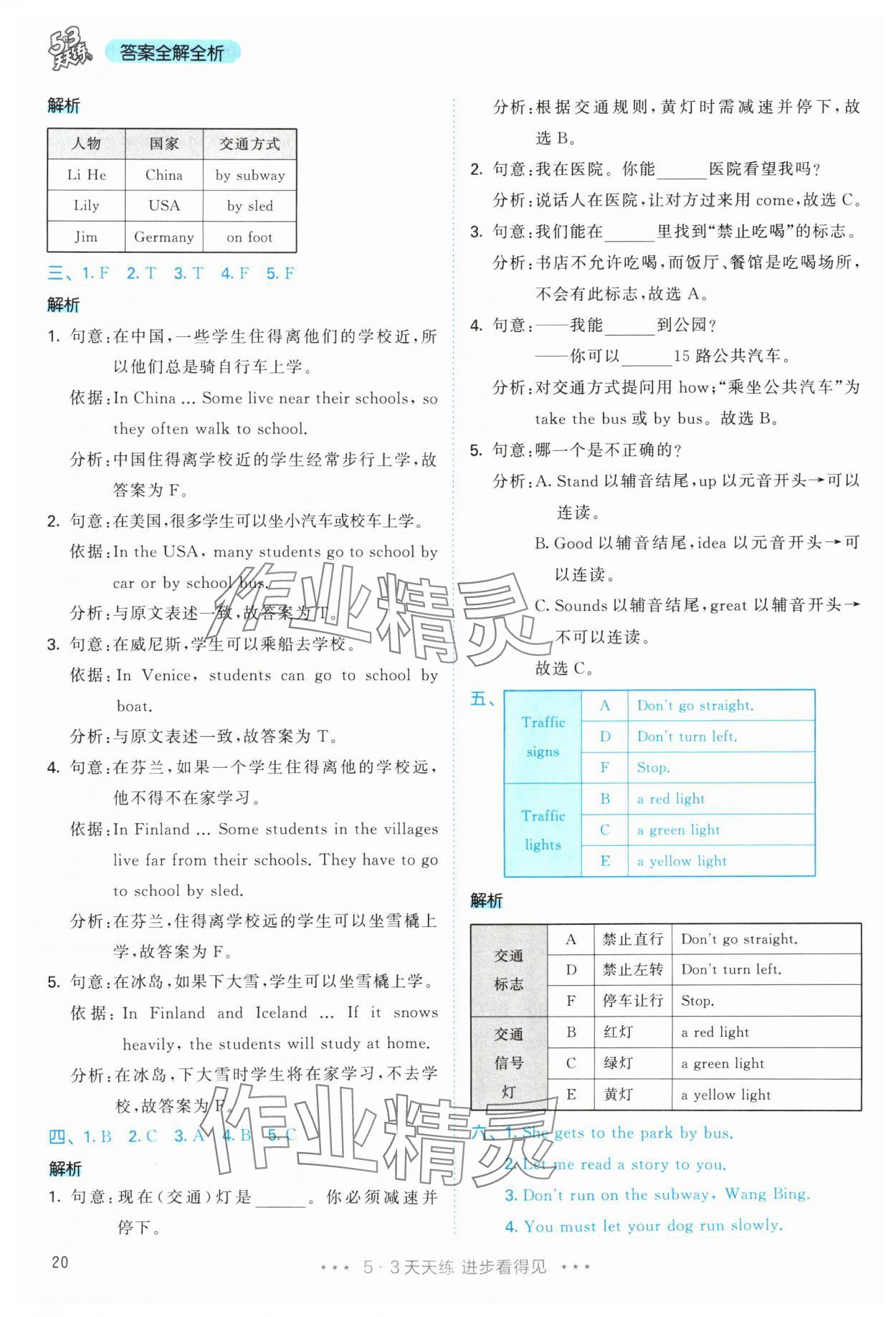2025年53天天練六年級英語上冊人教版 參考答案第20頁
