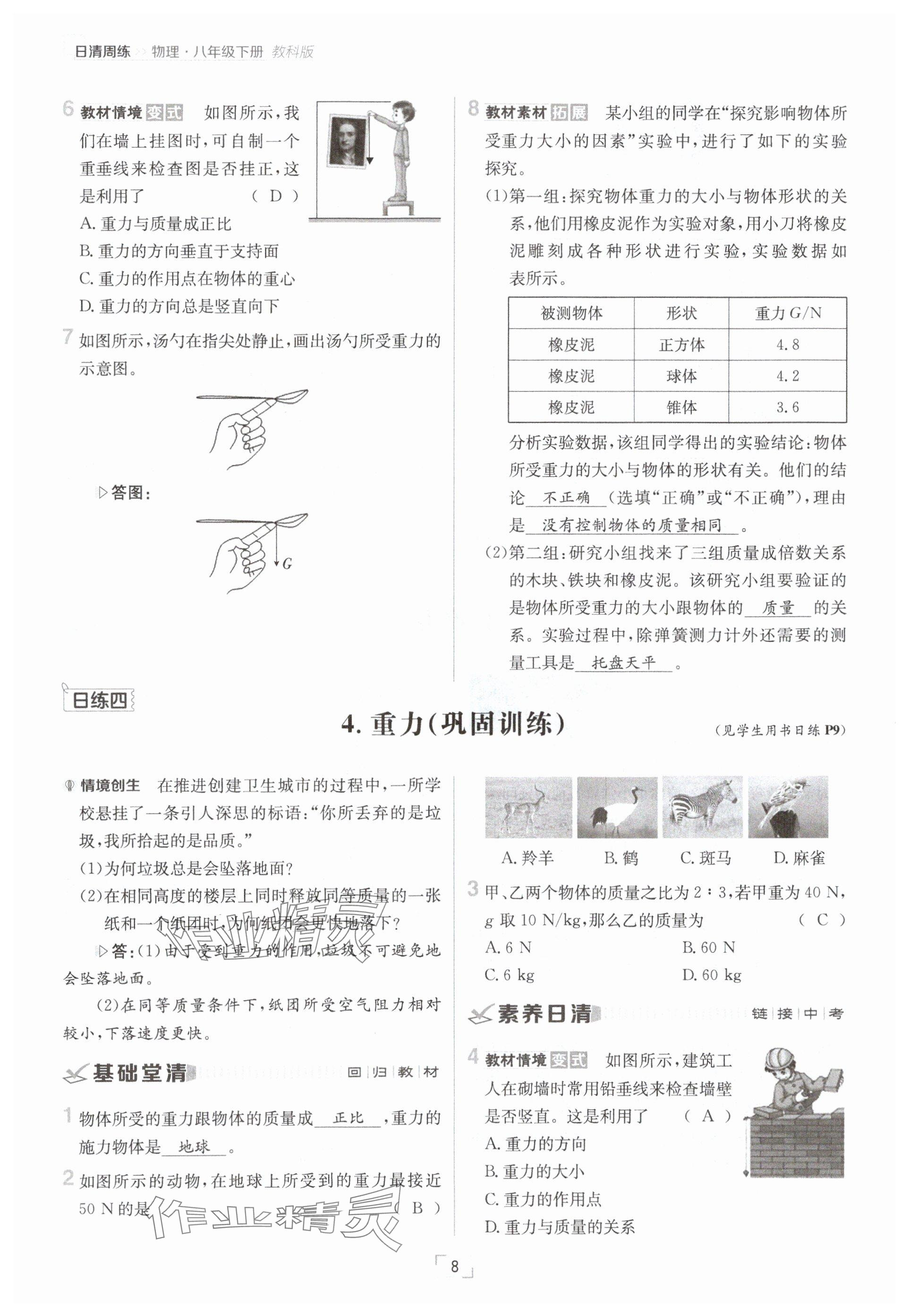 2025年日清周練八年級物理下冊教科版 參考答案第8頁