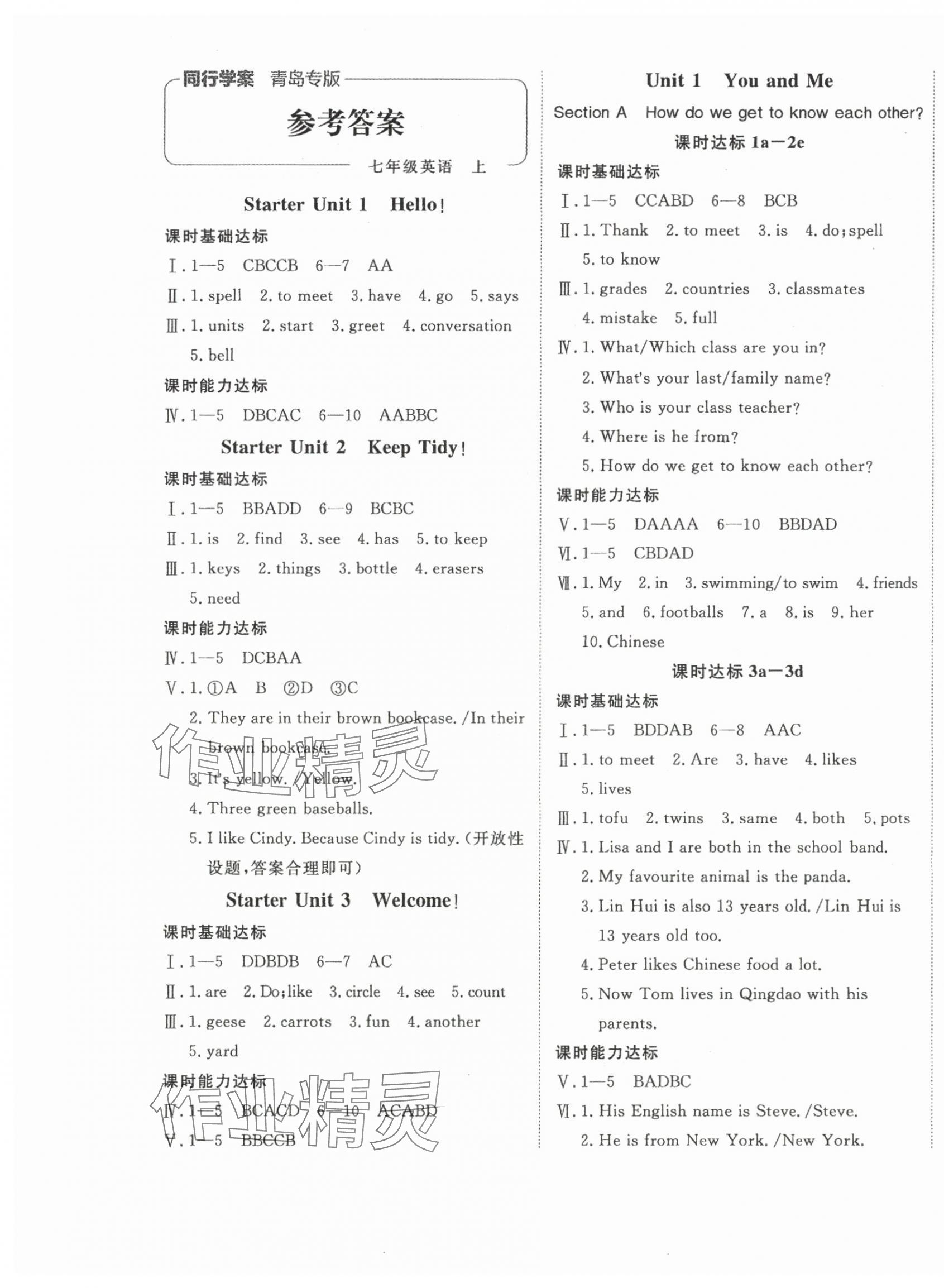 2024年同行學(xué)案學(xué)練測(cè)七年級(jí)英語(yǔ)上冊(cè)人教版青島專版 第1頁(yè)