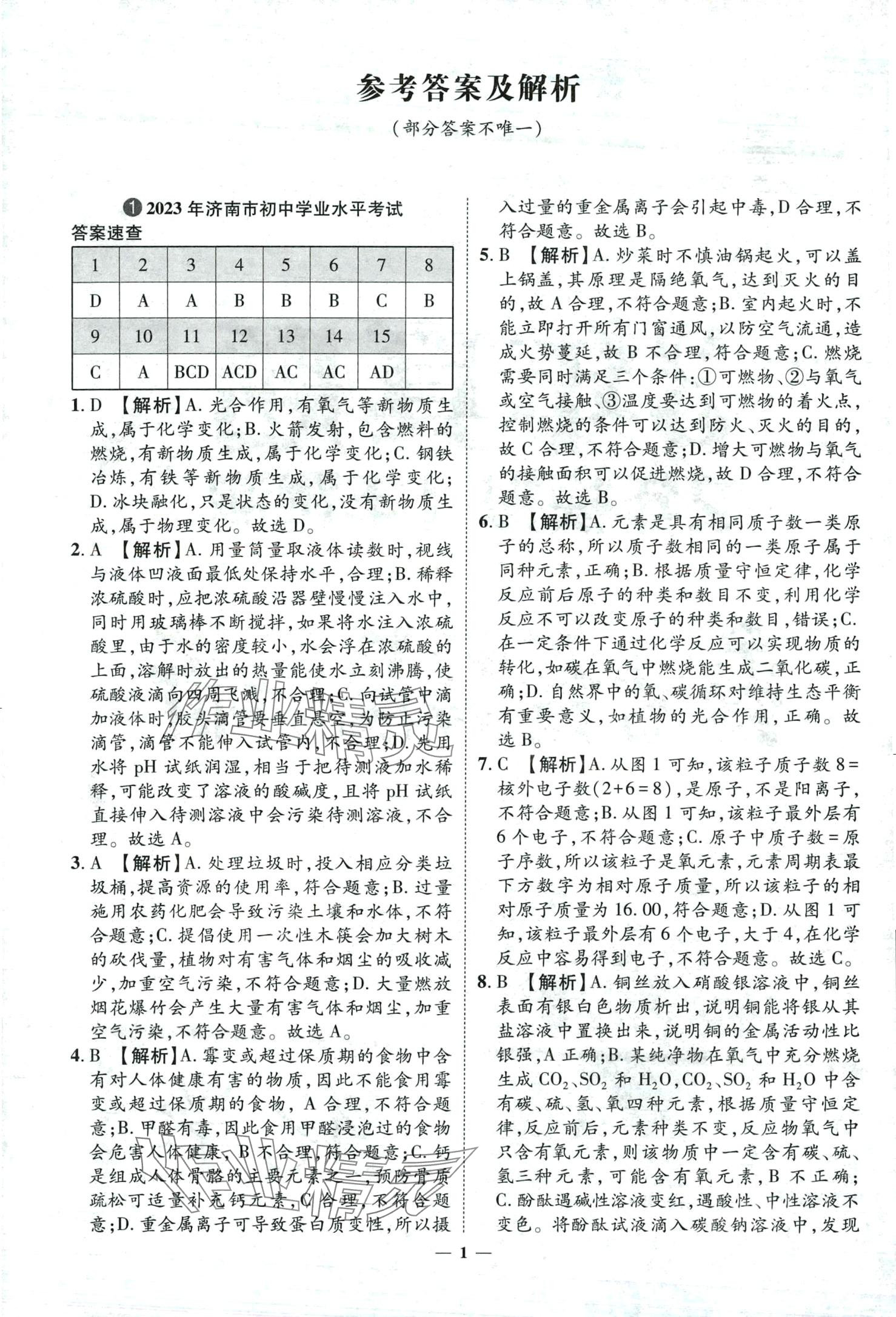 2024年3年真题2年模拟1年预测化学济南专版 第1页