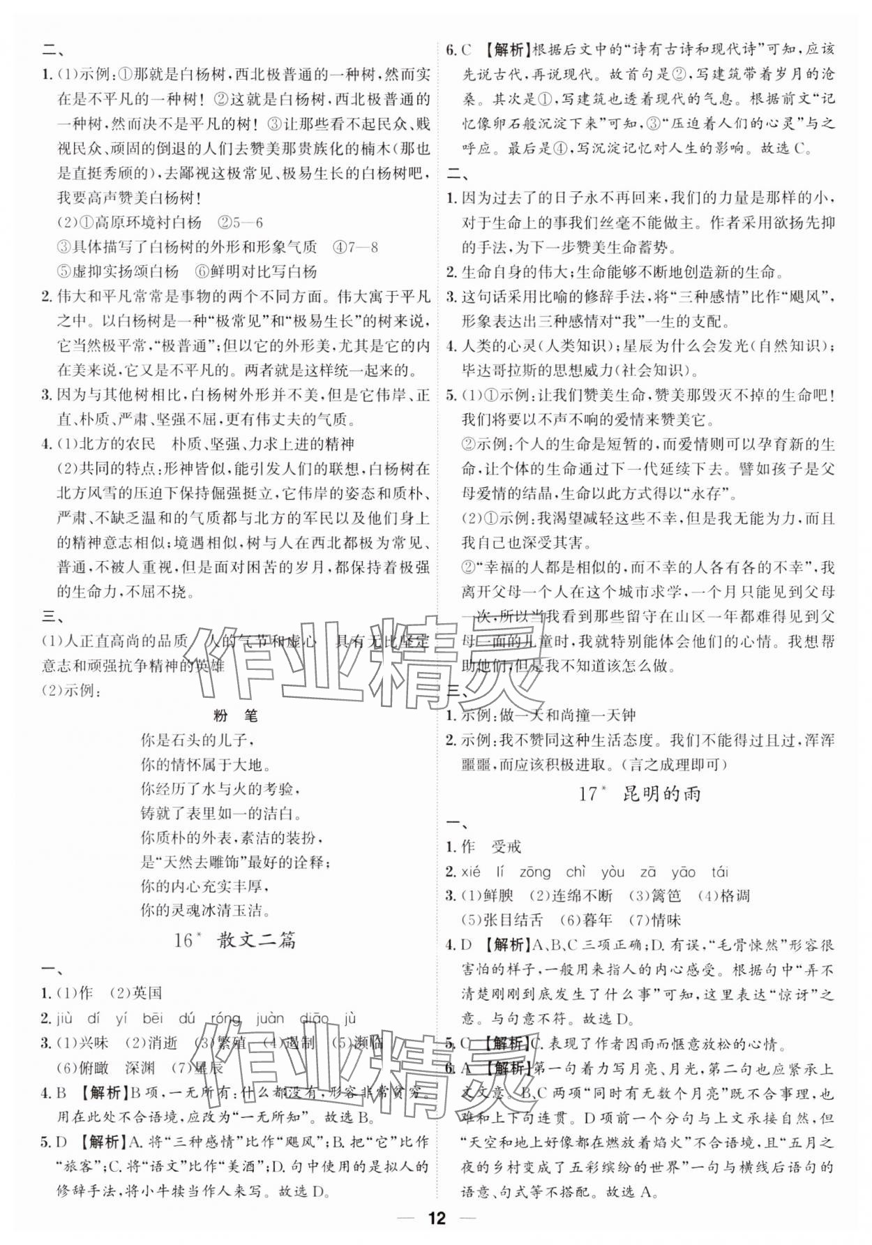 2023年考點專練八年級語文上冊人教版深圳專版 第12頁