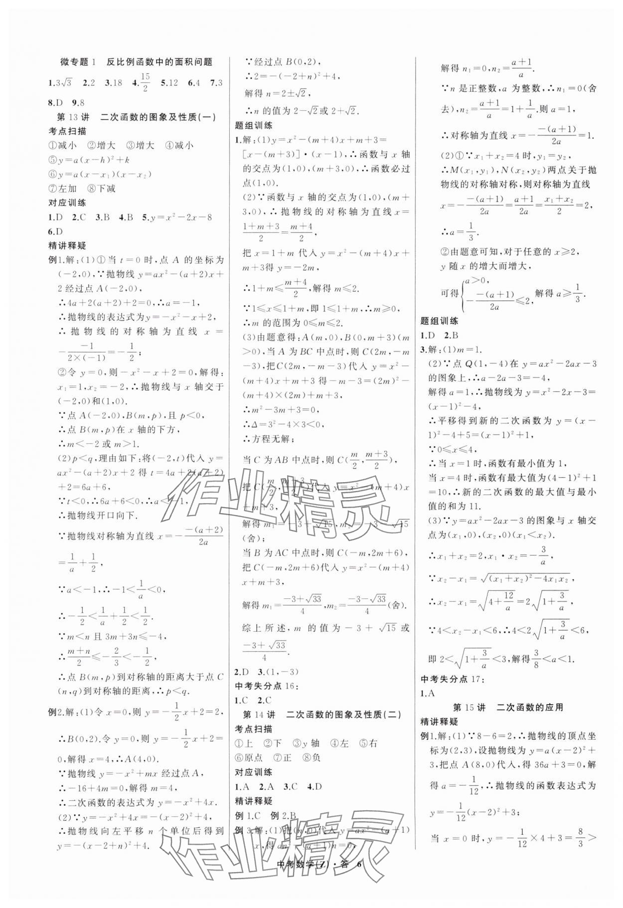 2025年名師面對面中考滿分特訓(xùn)方案數(shù)學(xué)浙江專版 參考答案第6頁