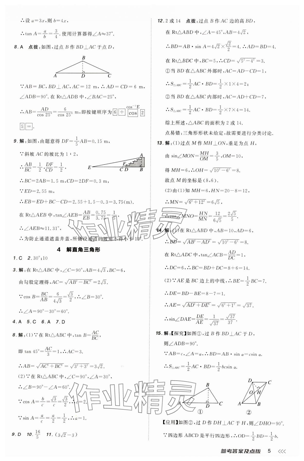 2025年点拨训练九年级数学下册北师大版山西专版 参考答案第5页