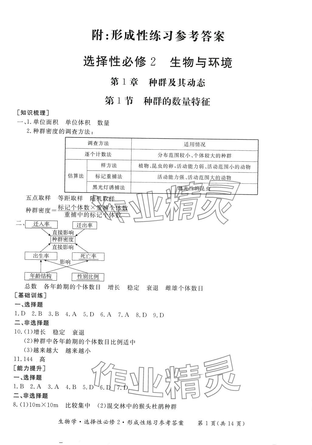 2024年形成性練習與檢測高中生物選擇性必修2 第1頁