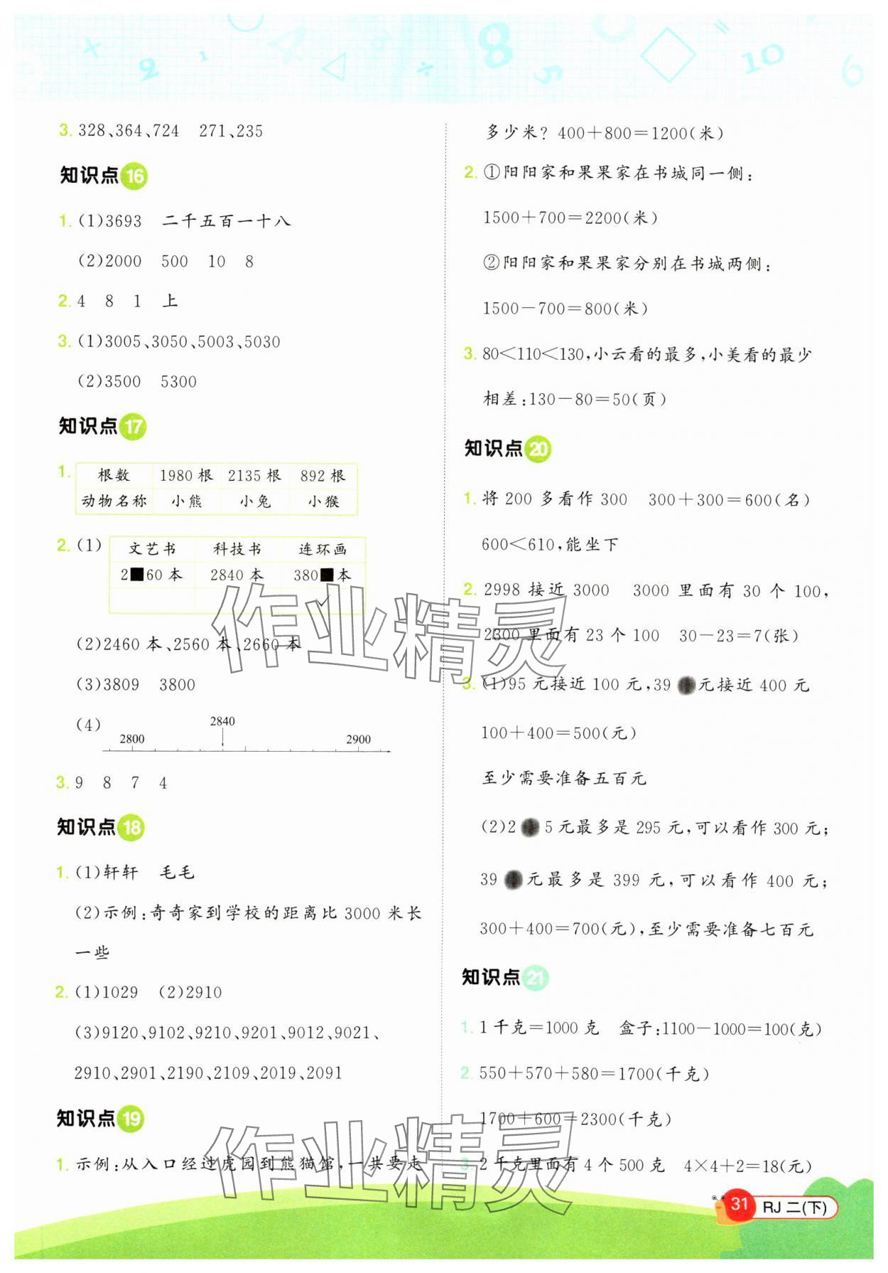 2025年阳光同学计算小达人二年级数学下册人教版&nbsp;第3页