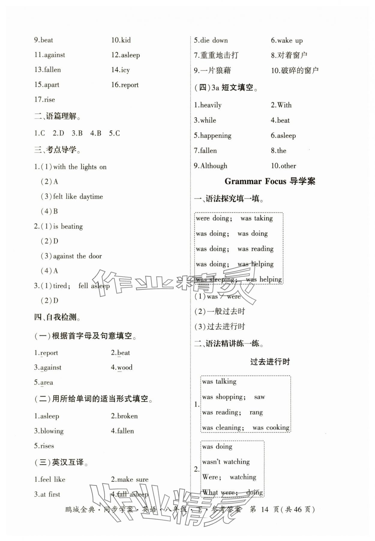 2025年名師幫同步學案八年級英語下冊人教版 參考答案第14頁