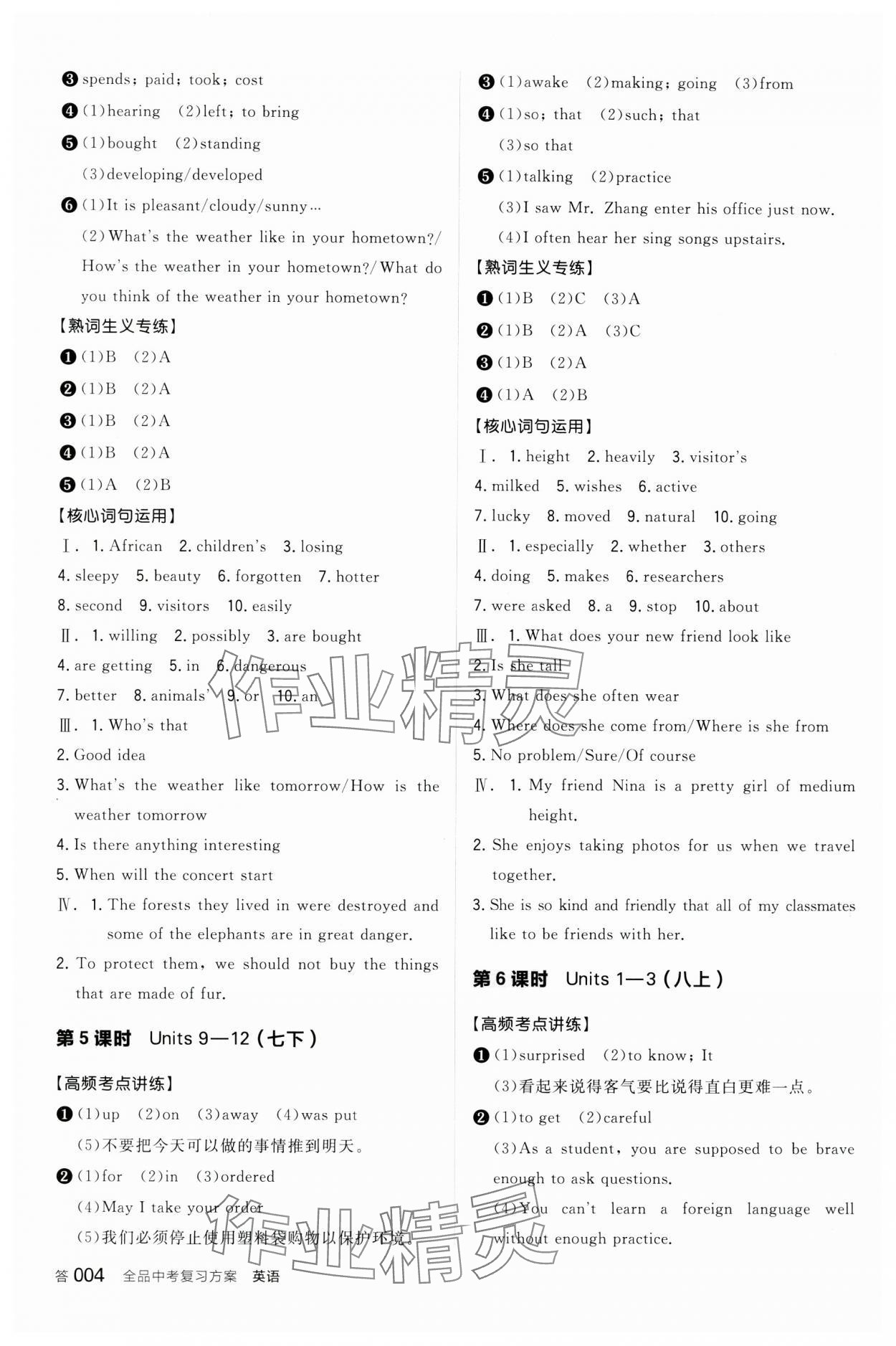 2024年全品中考復(fù)習(xí)方案英語包頭專版 參考答案第3頁