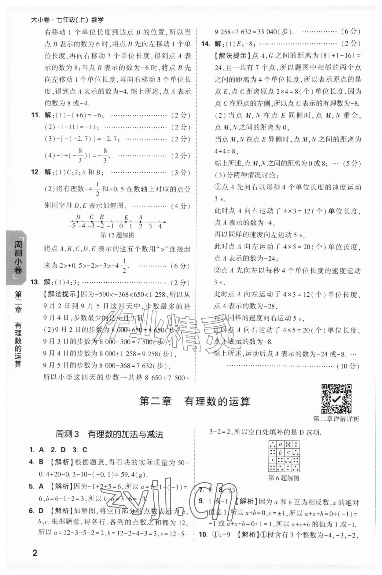 2026年万唯中考大小卷七年级数学上册人教版&nbsp;参考答案第2页
