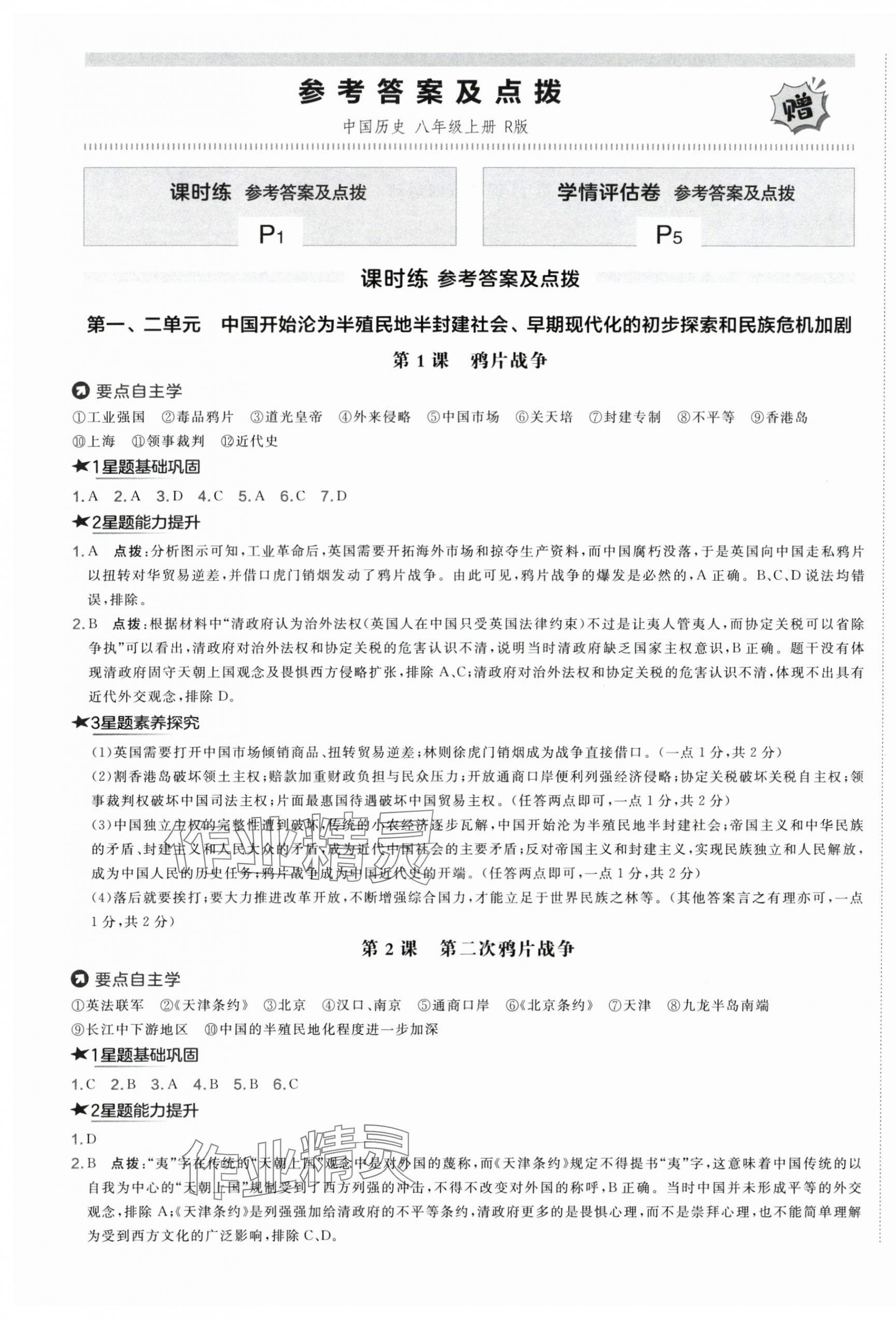 2025年点拨训练八年级历史上册人教版海南专版 第1页