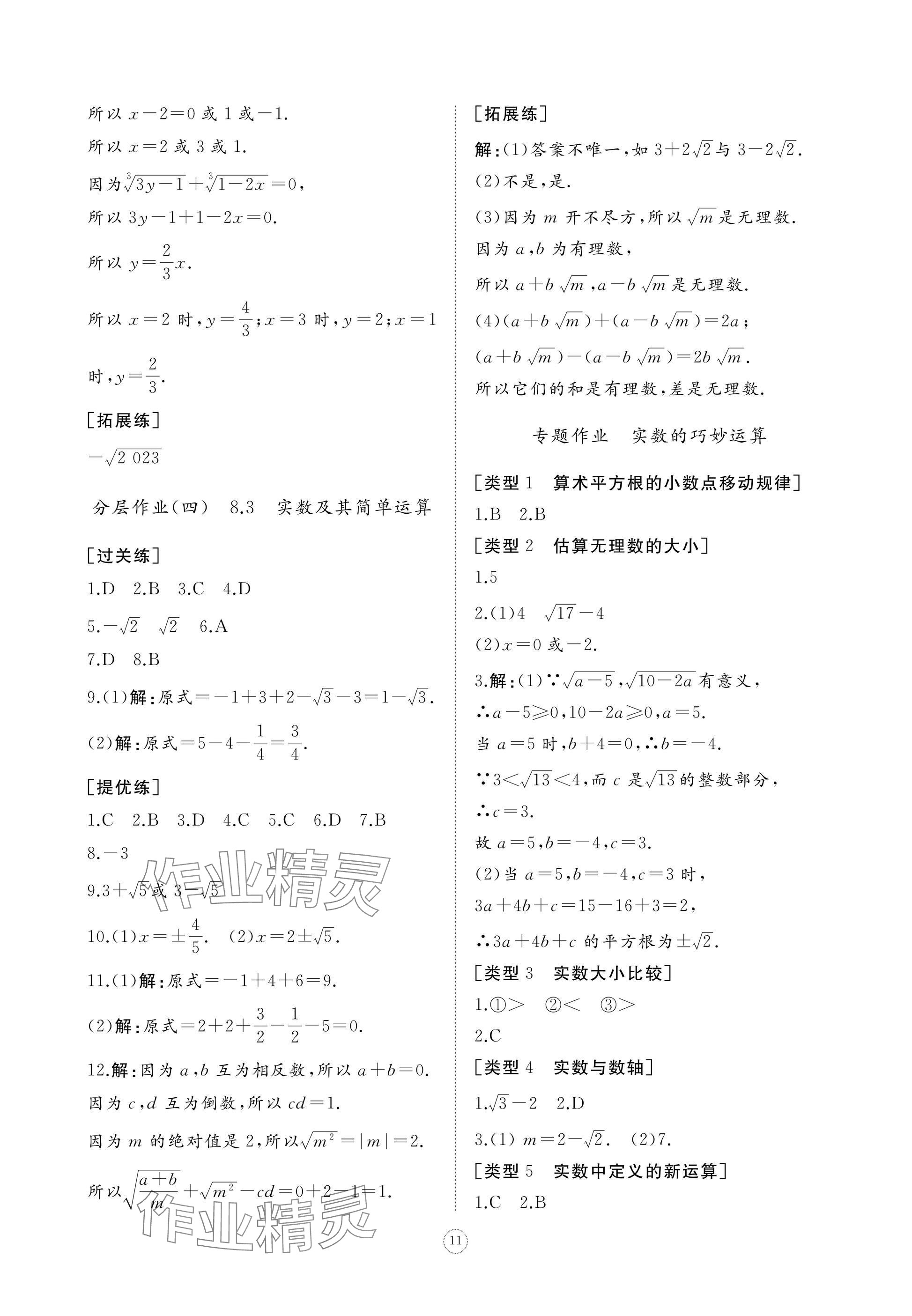 2025年同步練習冊智慧作業七年級數學下冊人教版 參考答案第11頁