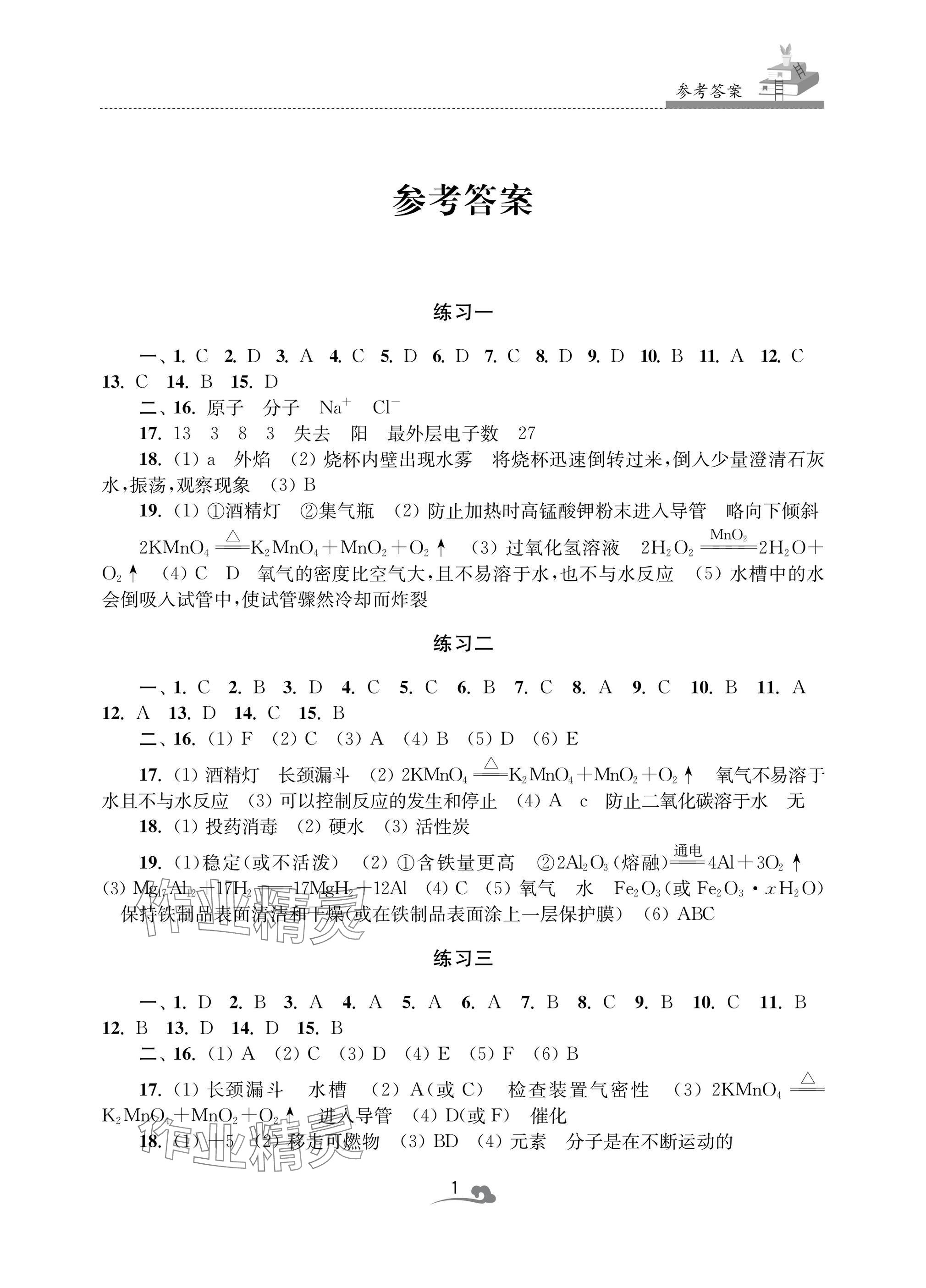 2025年快樂寒假學(xué)習(xí)生活九年級(jí)化學(xué) 參考答案第1頁