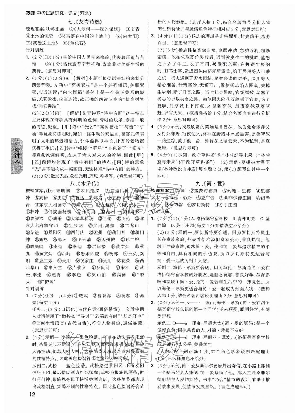 2025年萬唯中考試題研究語文河北專版 參考答案第12頁