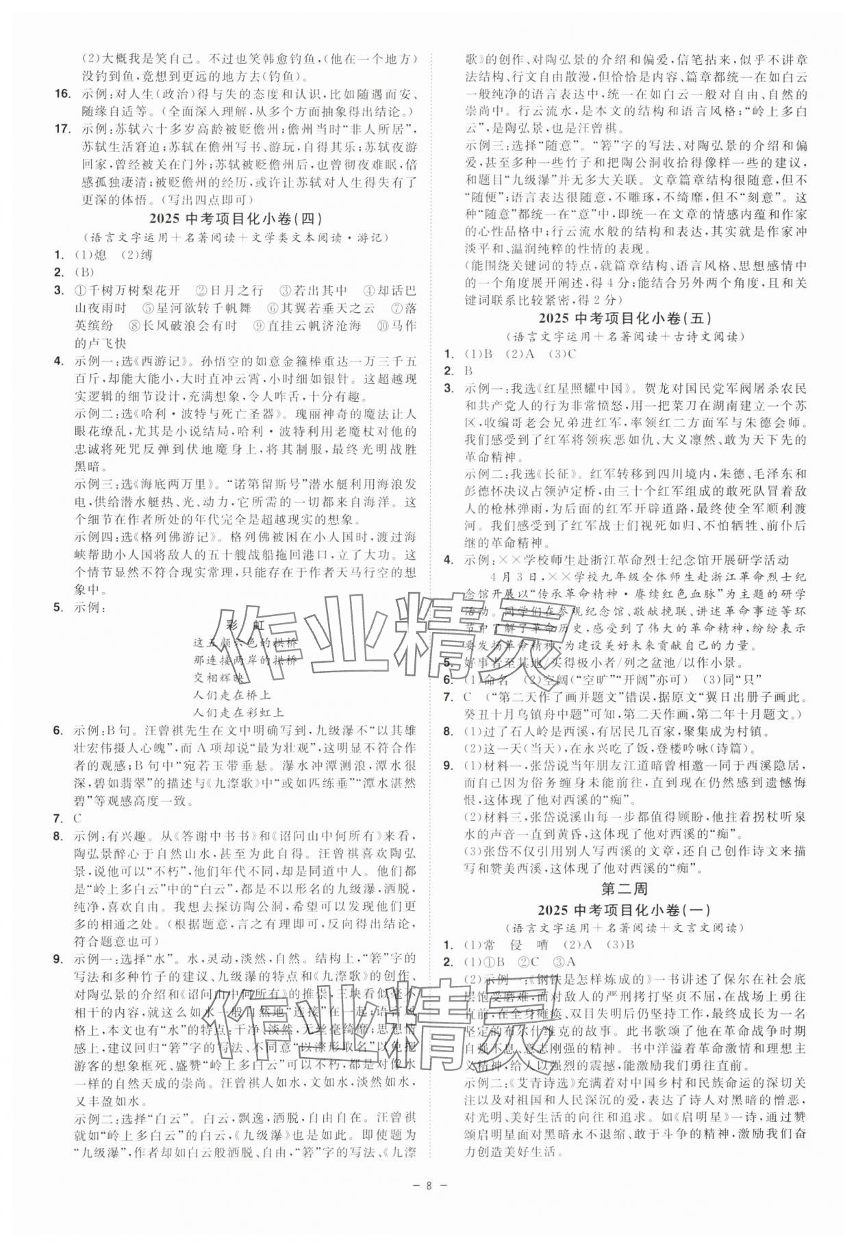 2025年精彩三年中考语文浙江专版 参考答案第8页