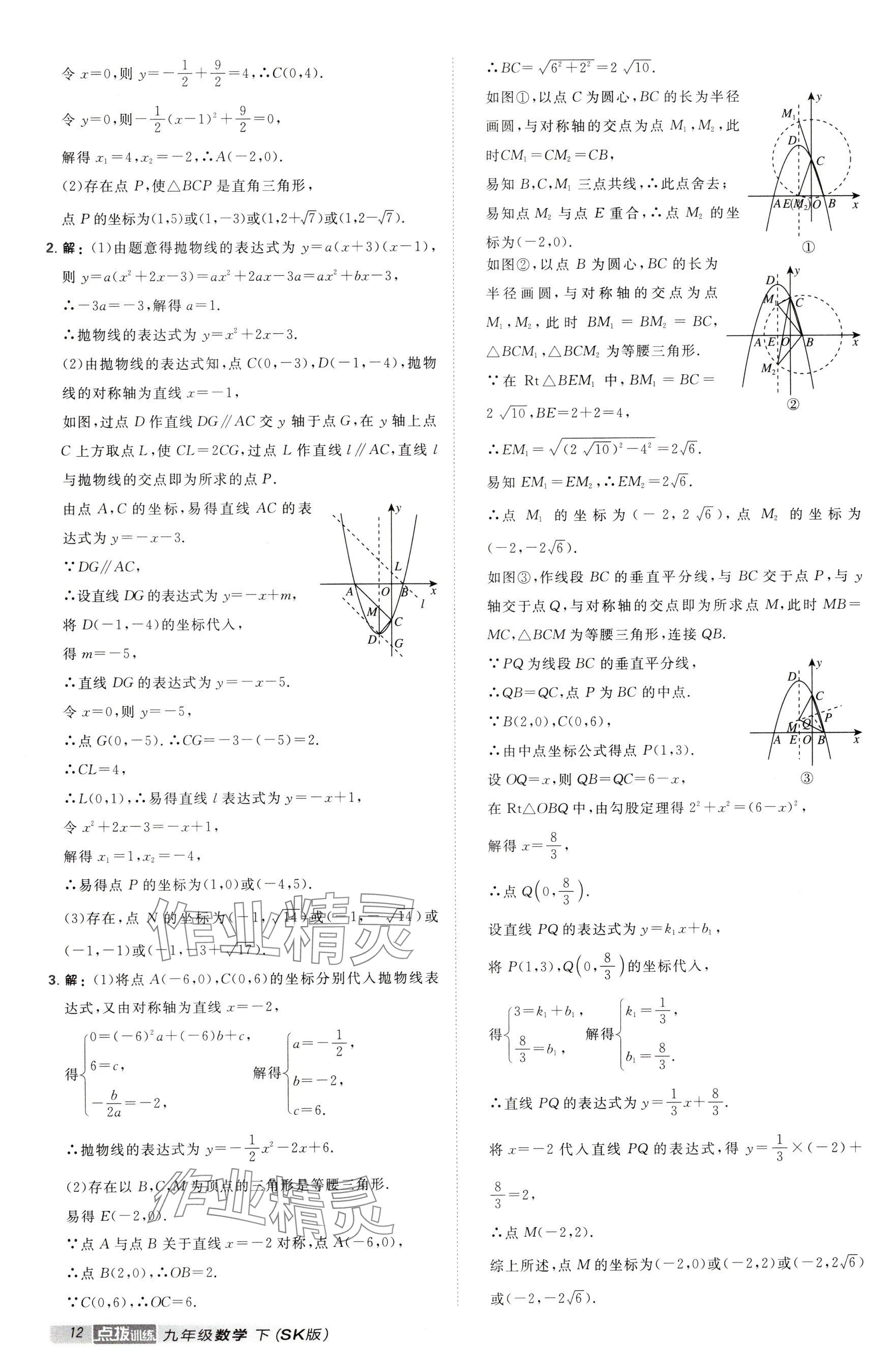 2025年點(diǎn)撥訓(xùn)練九年級(jí)數(shù)學(xué)下冊(cè)蘇科版江蘇專用 參考答案第12頁