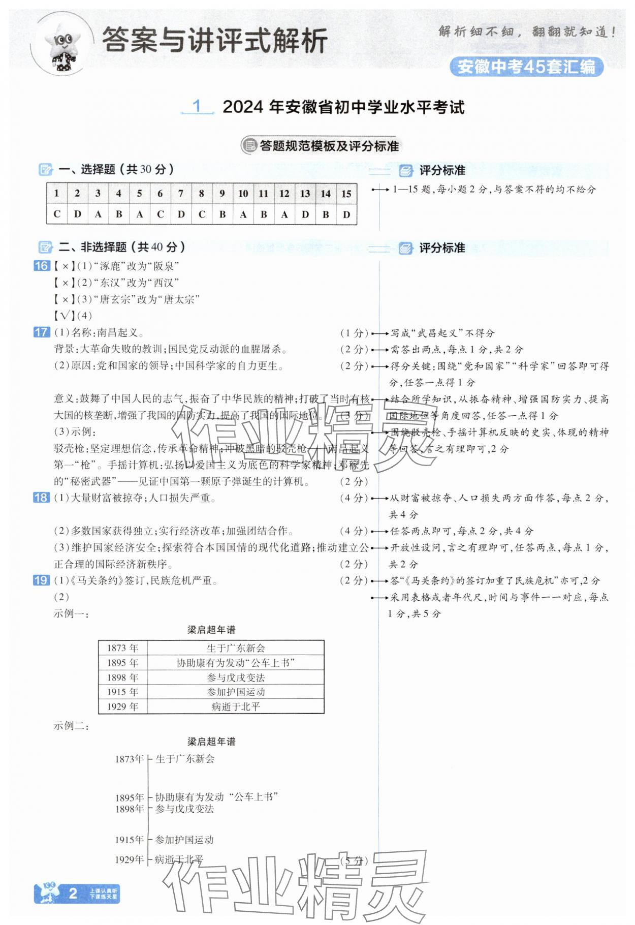 2025年金考卷45套匯編歷史人教版安徽專版 參考答案第1頁