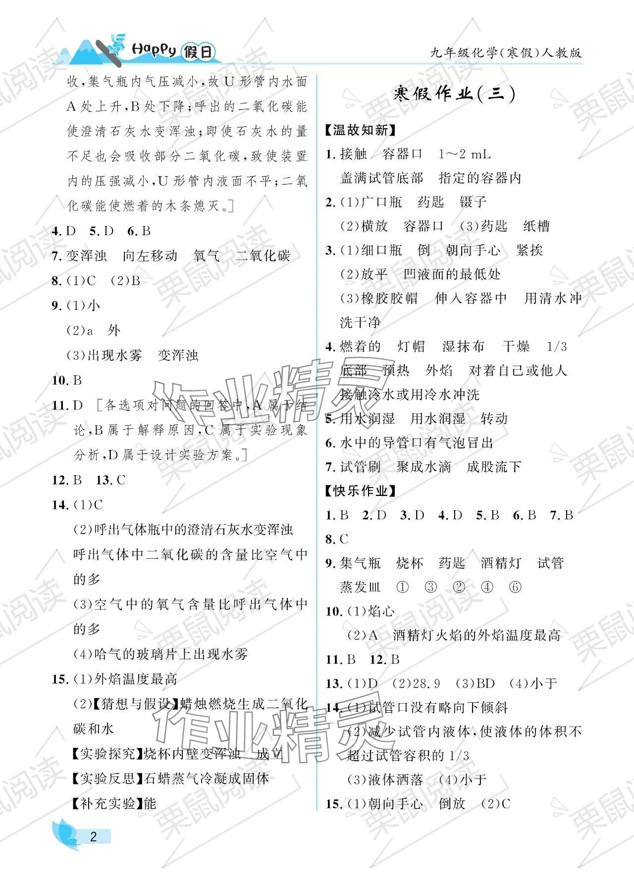 2024年寒假Happy假日九年级化学人教版 参考答案第2页