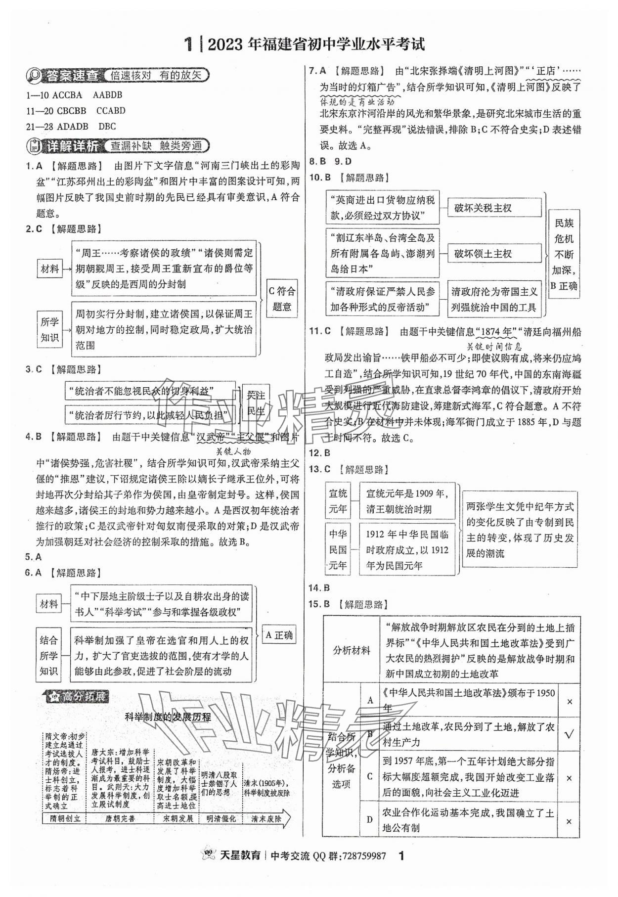 2024年金考卷福建中考45套匯編歷史 參考答案第1頁(yè)