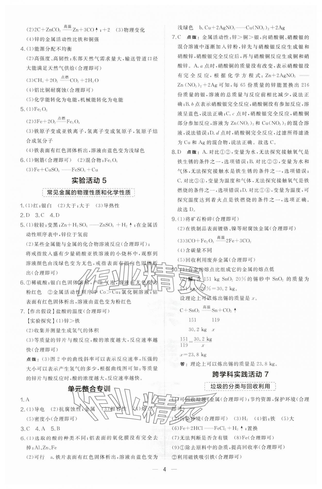 2025年点拨训练九年级化学下册人教版山西专版 第4页