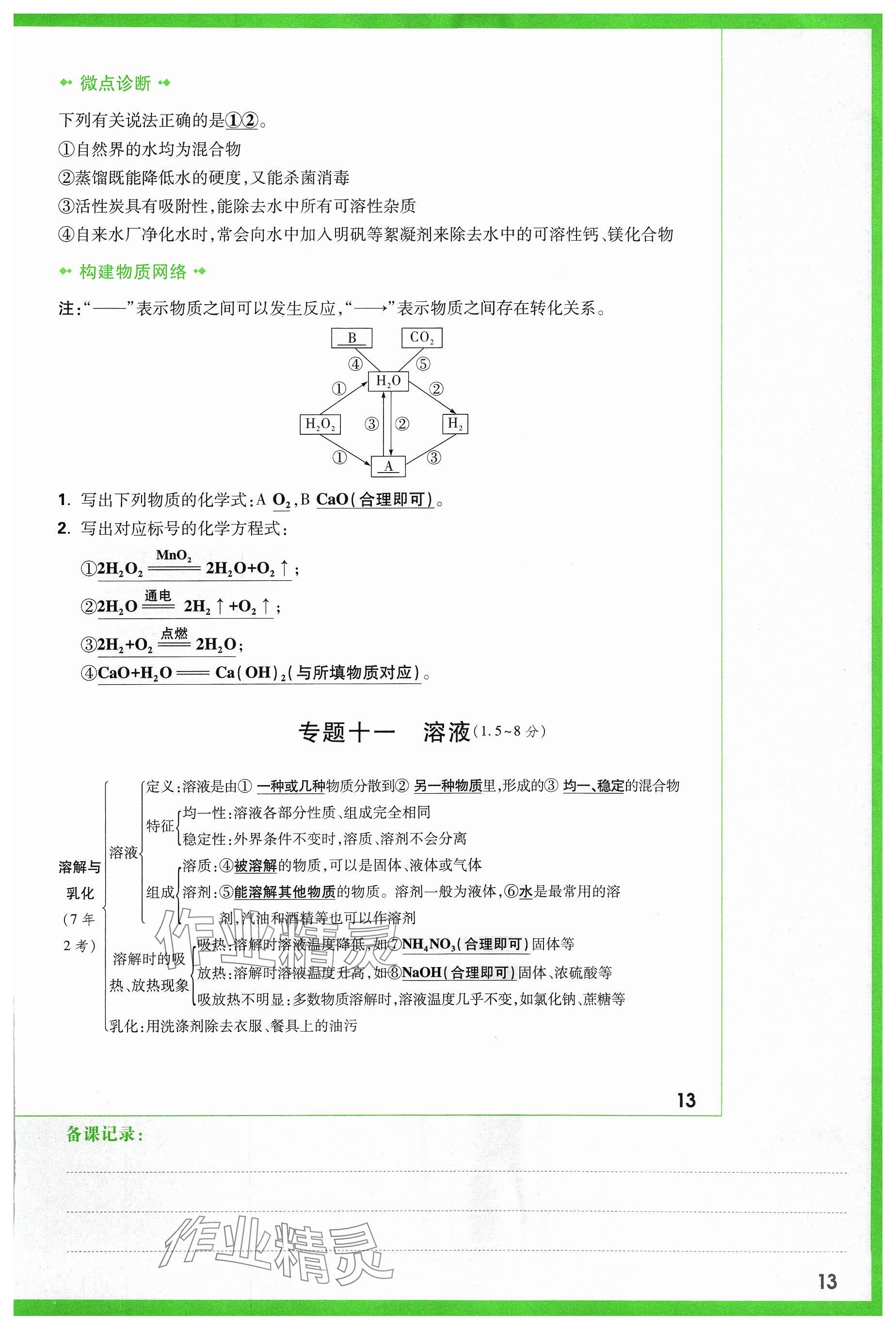 2024年万唯中考试题研究化学山西专版 参考答案第13页