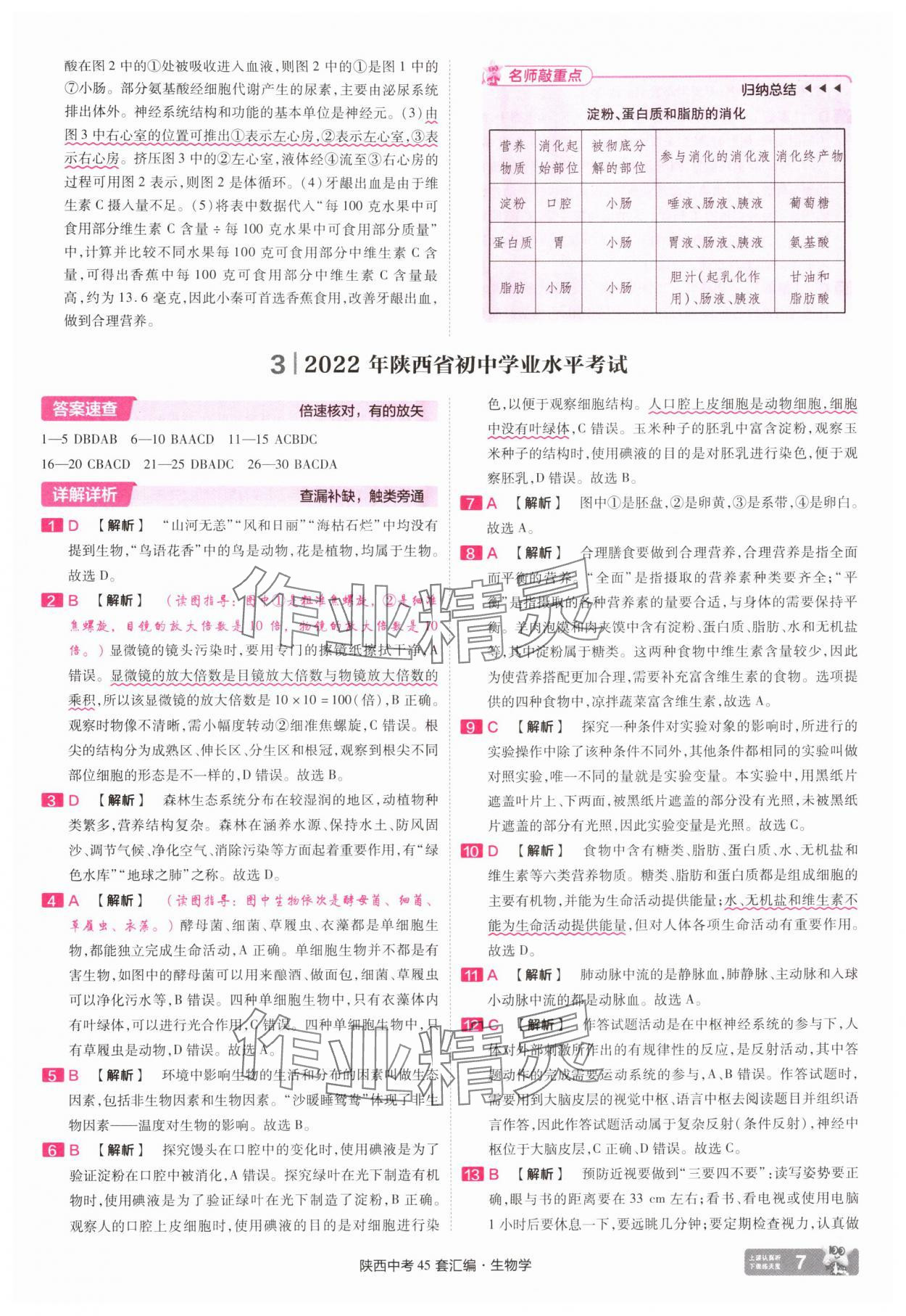 2025年金考卷45套匯編生物中考人教版陜西專版 參考答案第7頁