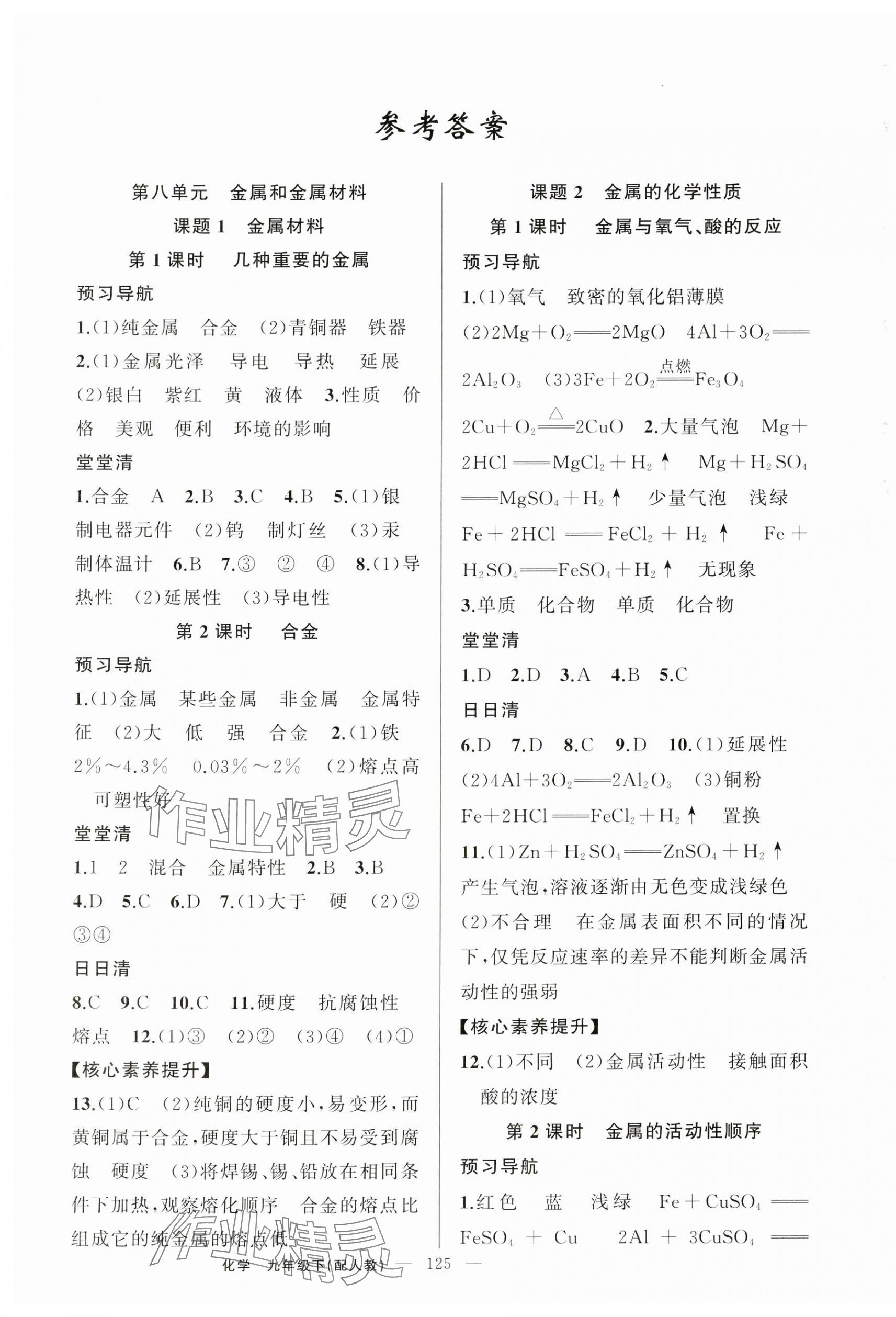 2024年四清導(dǎo)航九年級(jí)化學(xué)下冊(cè)人教版 第1頁