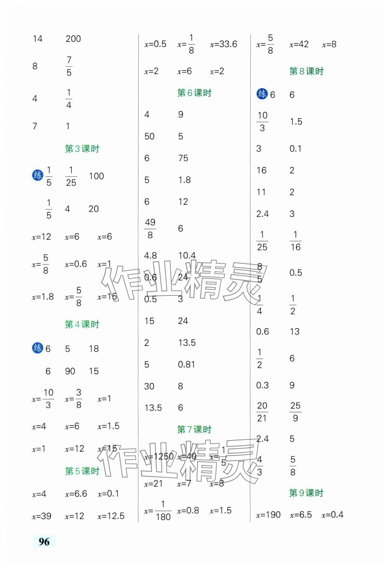 2025年小學(xué)學(xué)霸口算六年級(jí)數(shù)學(xué)下冊(cè)青島版山東專版 參考答案第6頁(yè)