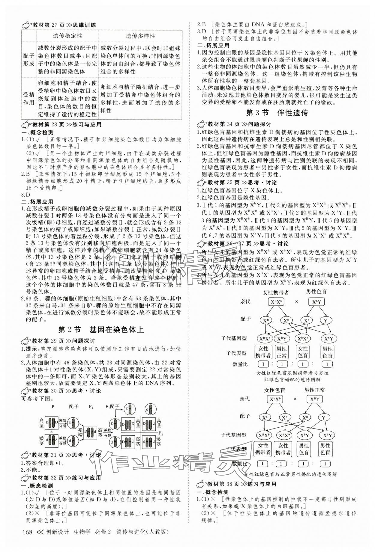 2023年創(chuàng)新設(shè)計創(chuàng)新課堂生物必修2遺傳與進(jìn)化人教版 參考答案第3頁