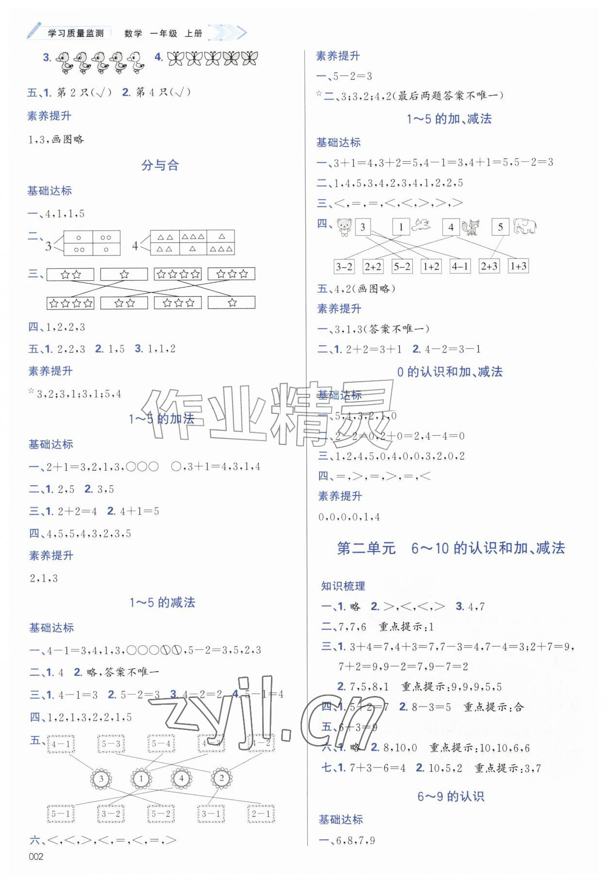 2026年学习质量监测一年级数学上册人教版&nbsp;第2页