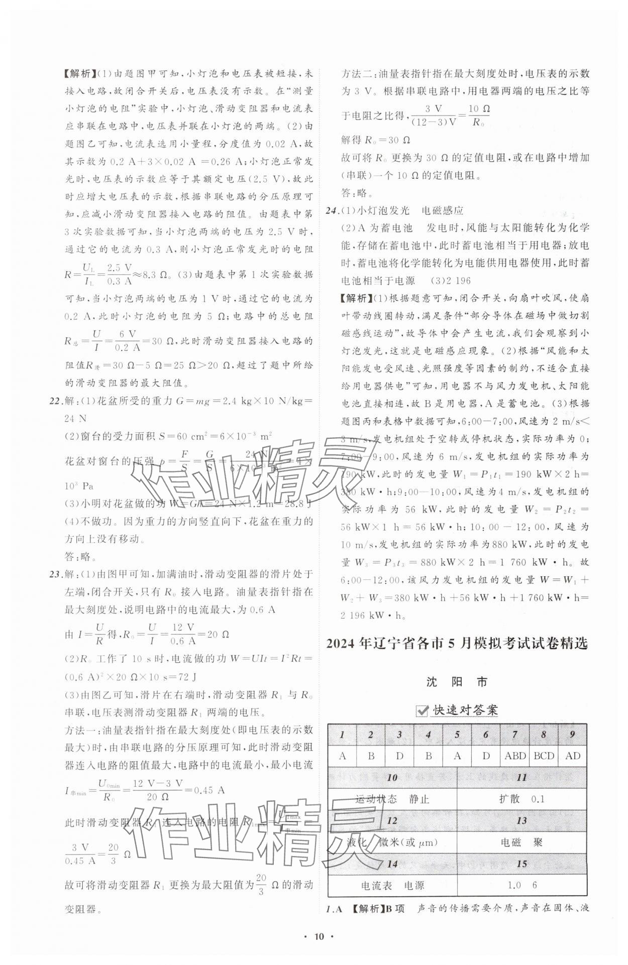 2025年中考必备辽宁师范大学出版社物理辽宁专版 参考答案第10页