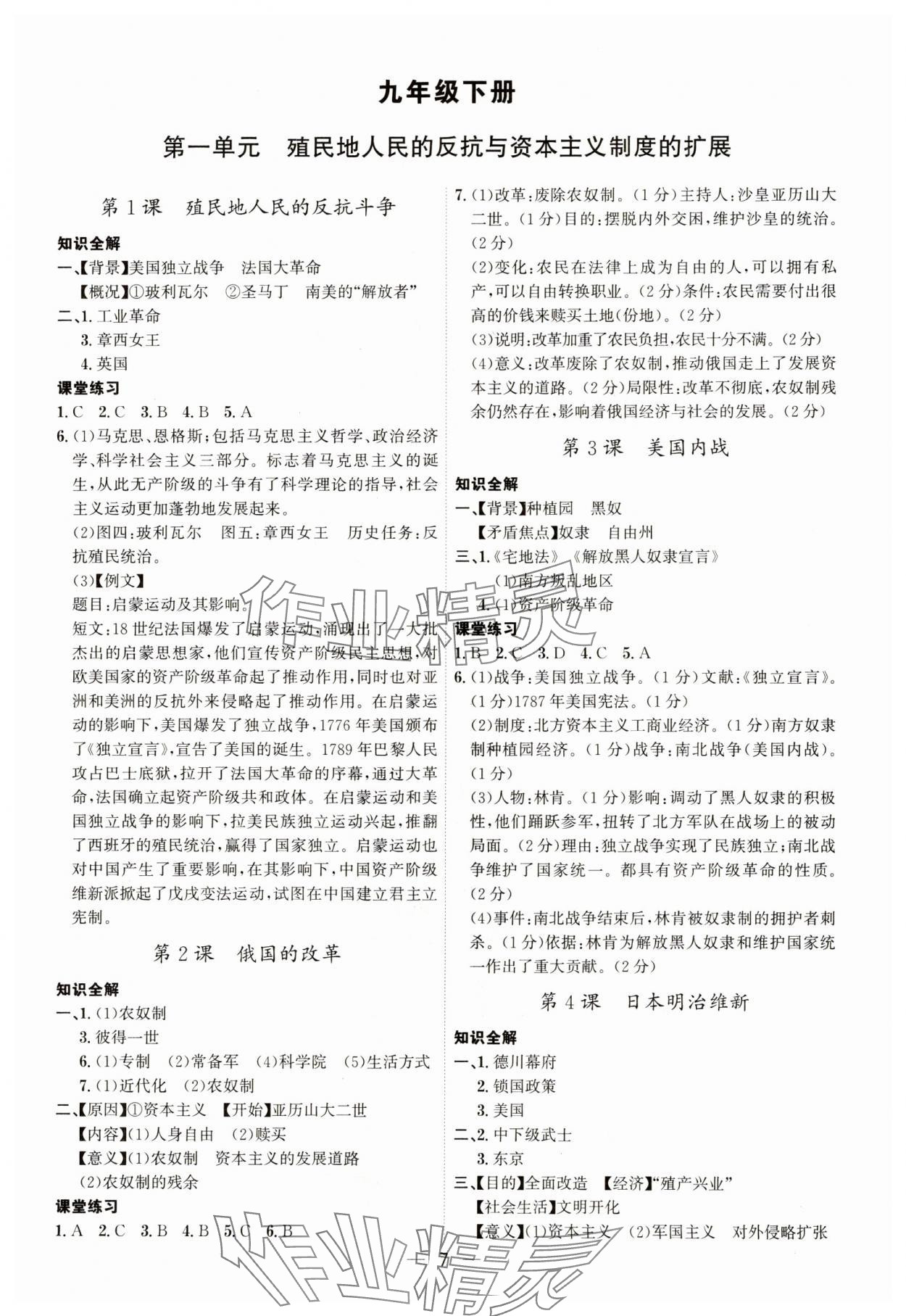 2023年考點專練九年級歷史全一冊人教版深圳專版 第7頁
