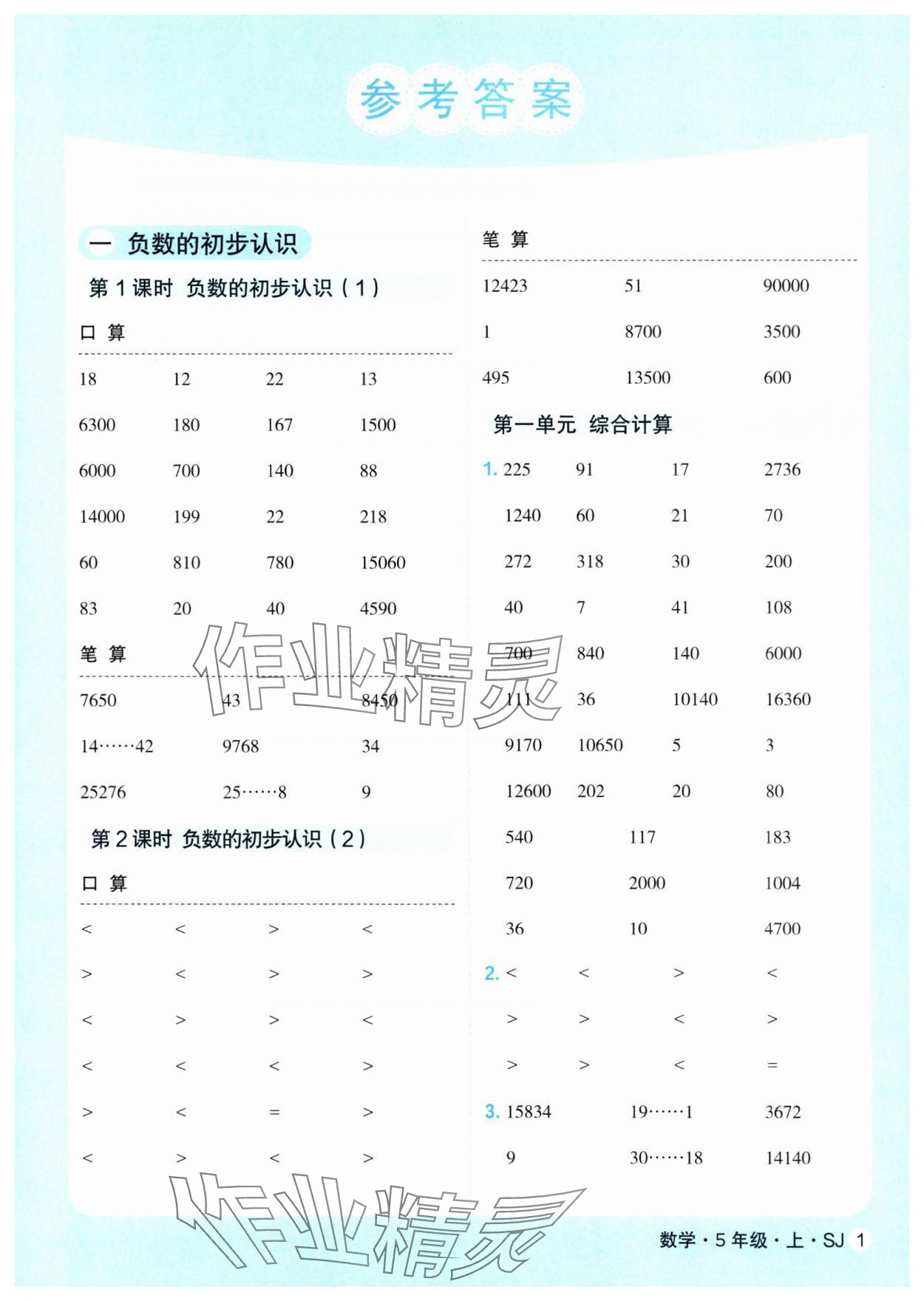 2024年優(yōu)翼口算天天練五年級數(shù)學(xué)上冊蘇教版 第1頁