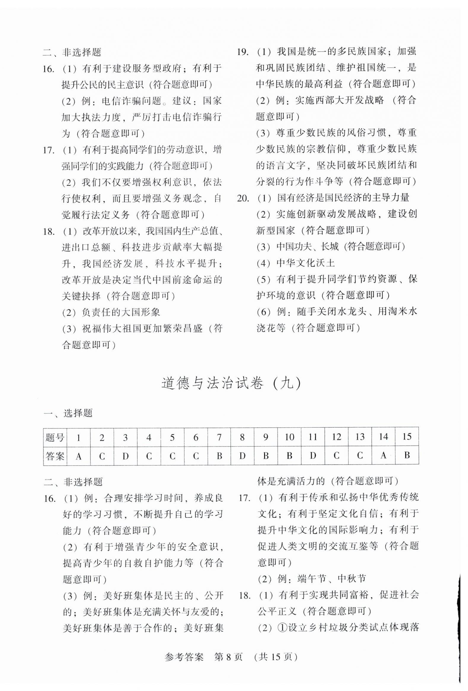 2025年長(zhǎng)春市中考綜合學(xué)習(xí)評(píng)價(jià)與檢測(cè)道德與法治歷史 參考答案第8頁(yè)