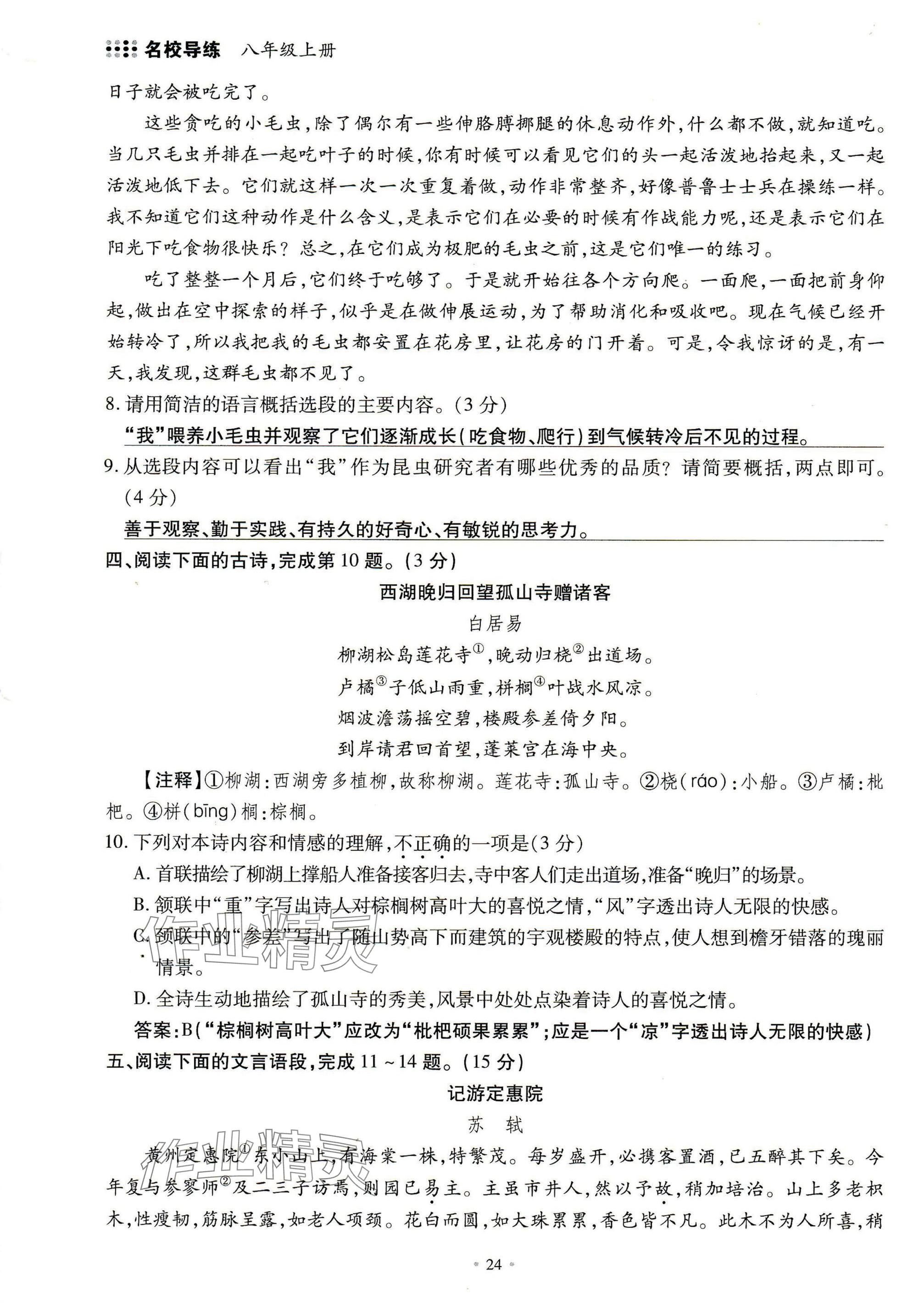 2024年名校導(dǎo)練八年級語文上冊人教版 參考答案第24頁