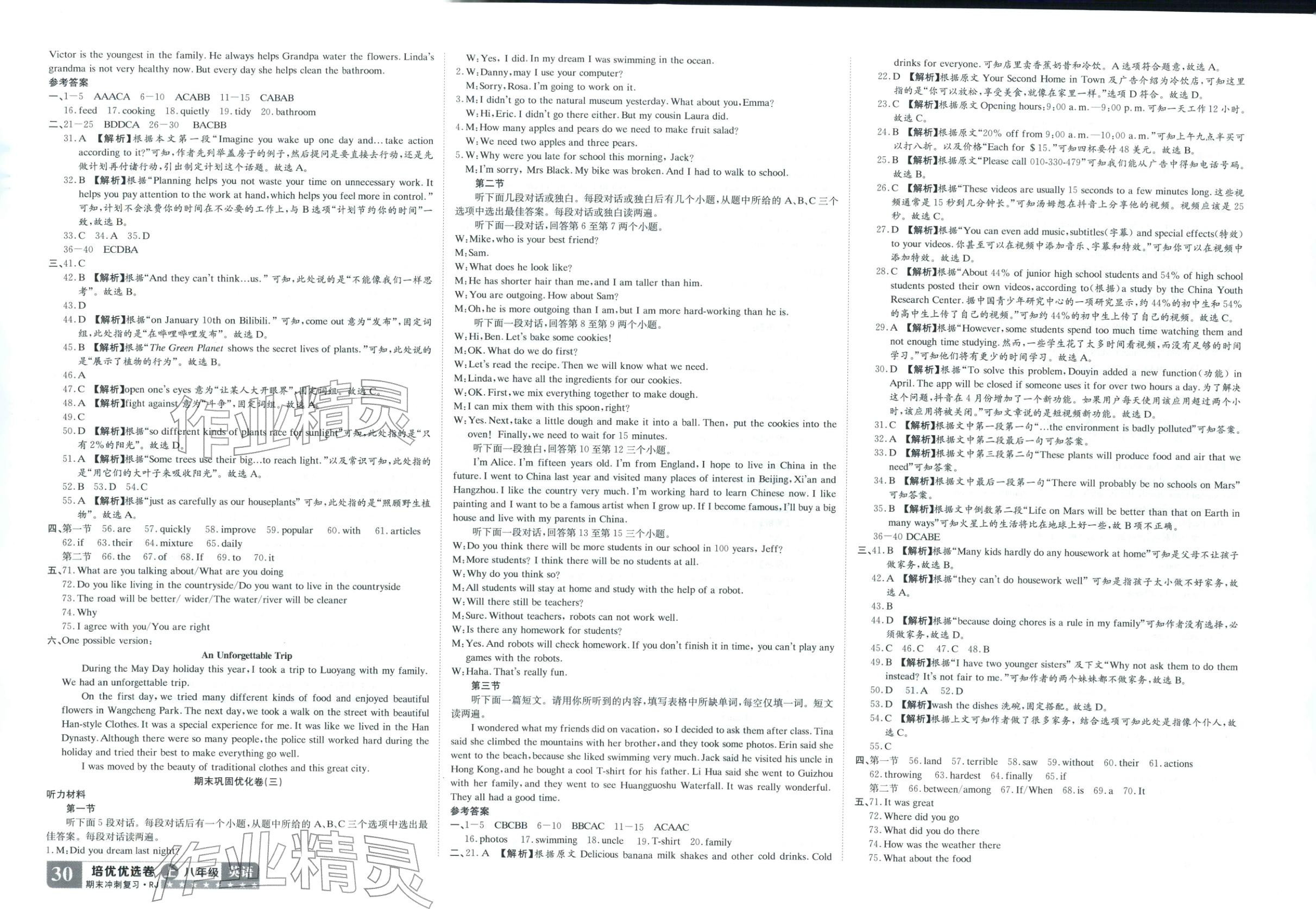 2025年金优教辅培优优选卷八年级英语上册人教版 第2页