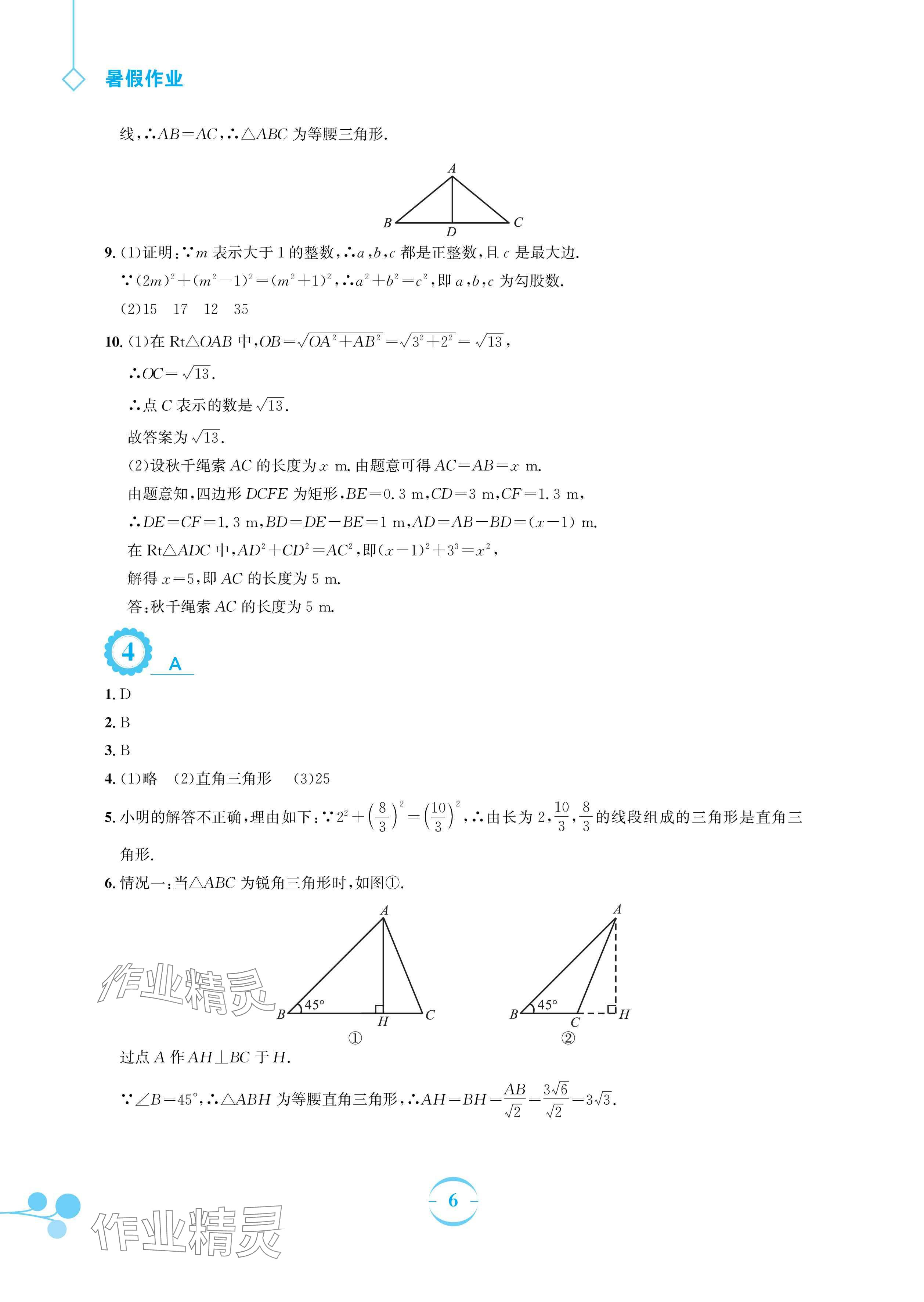 2025年暑假作业安徽教育出版社八年级数学人教版 参考答案第6页