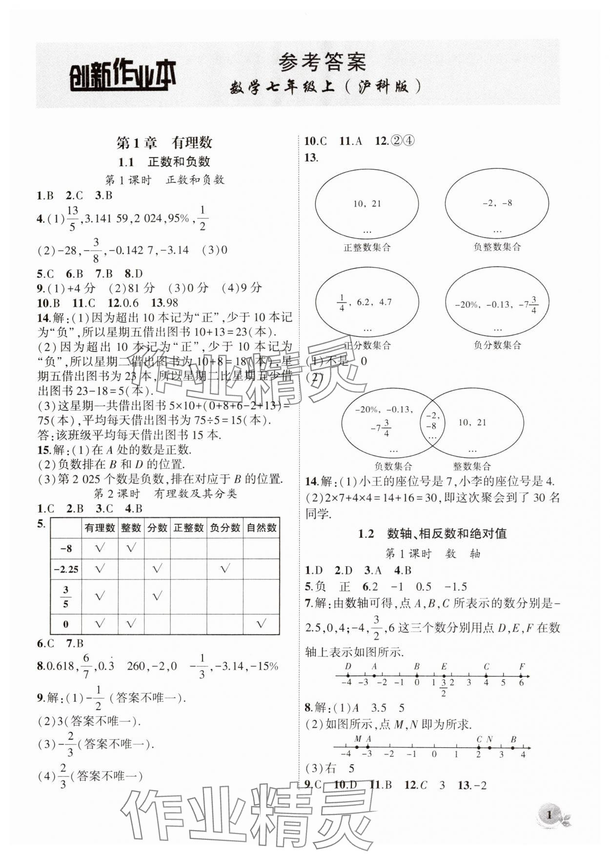 2024年创新课堂创新作业本七年级数学上册沪科版 第1页