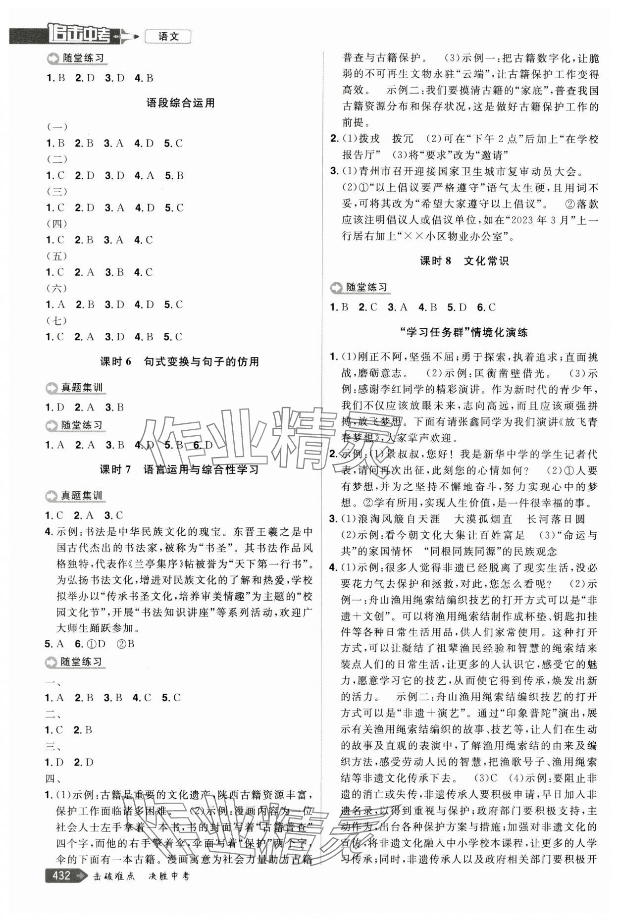 2024年追擊中考語文江西專版 參考答案第4頁