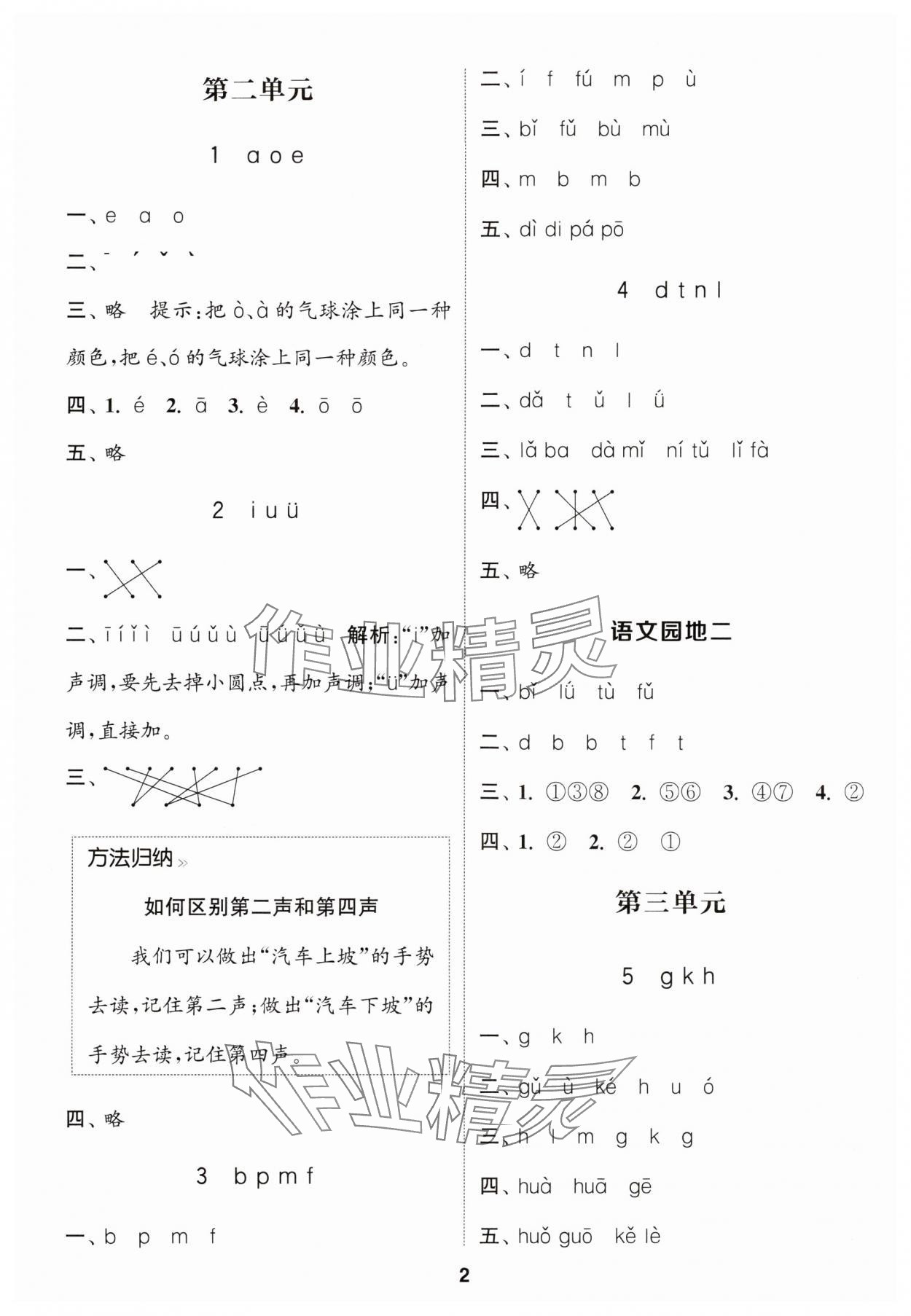 2024年通城學(xué)典課時(shí)作業(yè)本一年級(jí)語文上冊(cè)江蘇專版 參考答案第2頁