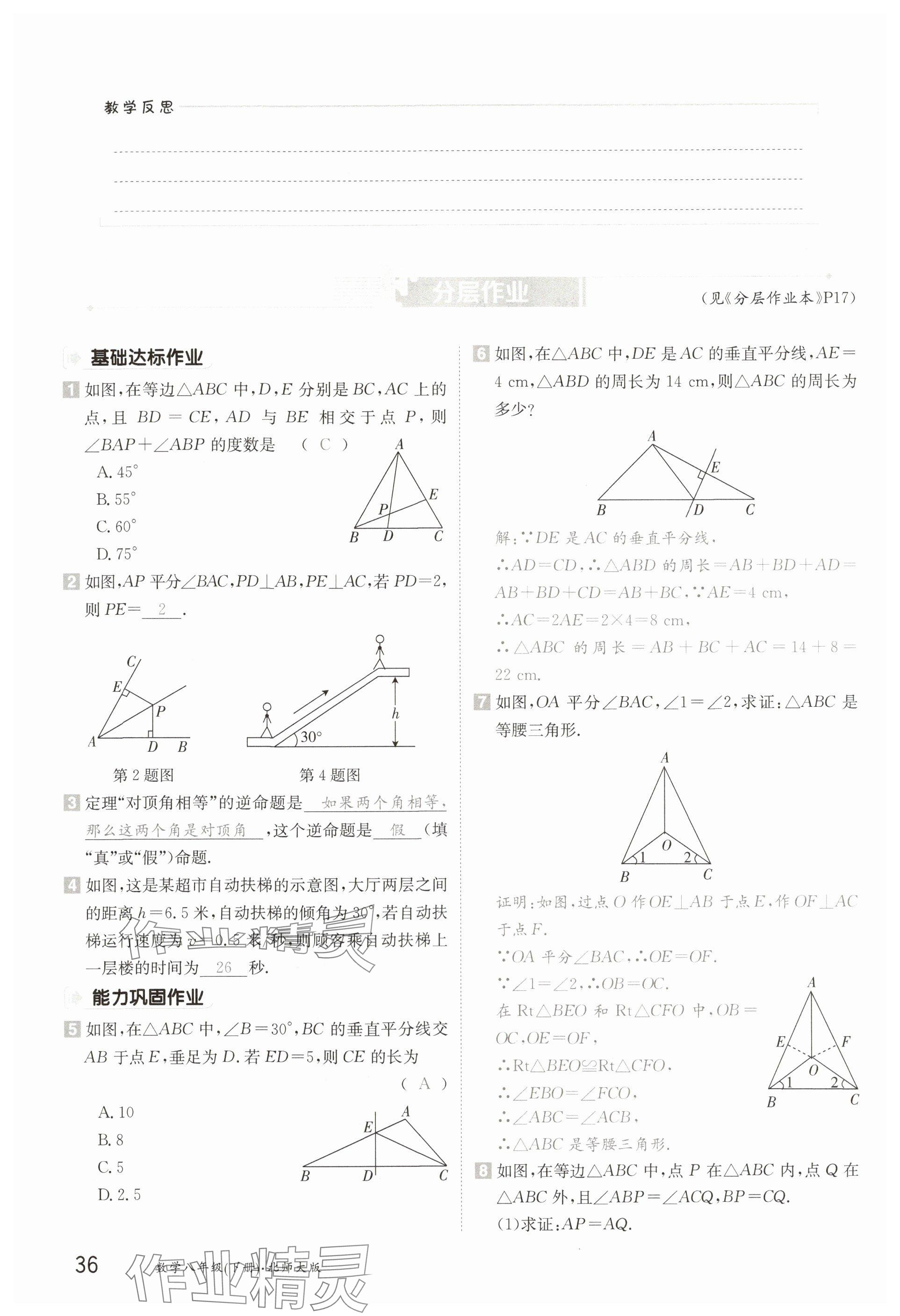2025年金太陽導學案八年級數(shù)學下冊北師大版 參考答案第36頁