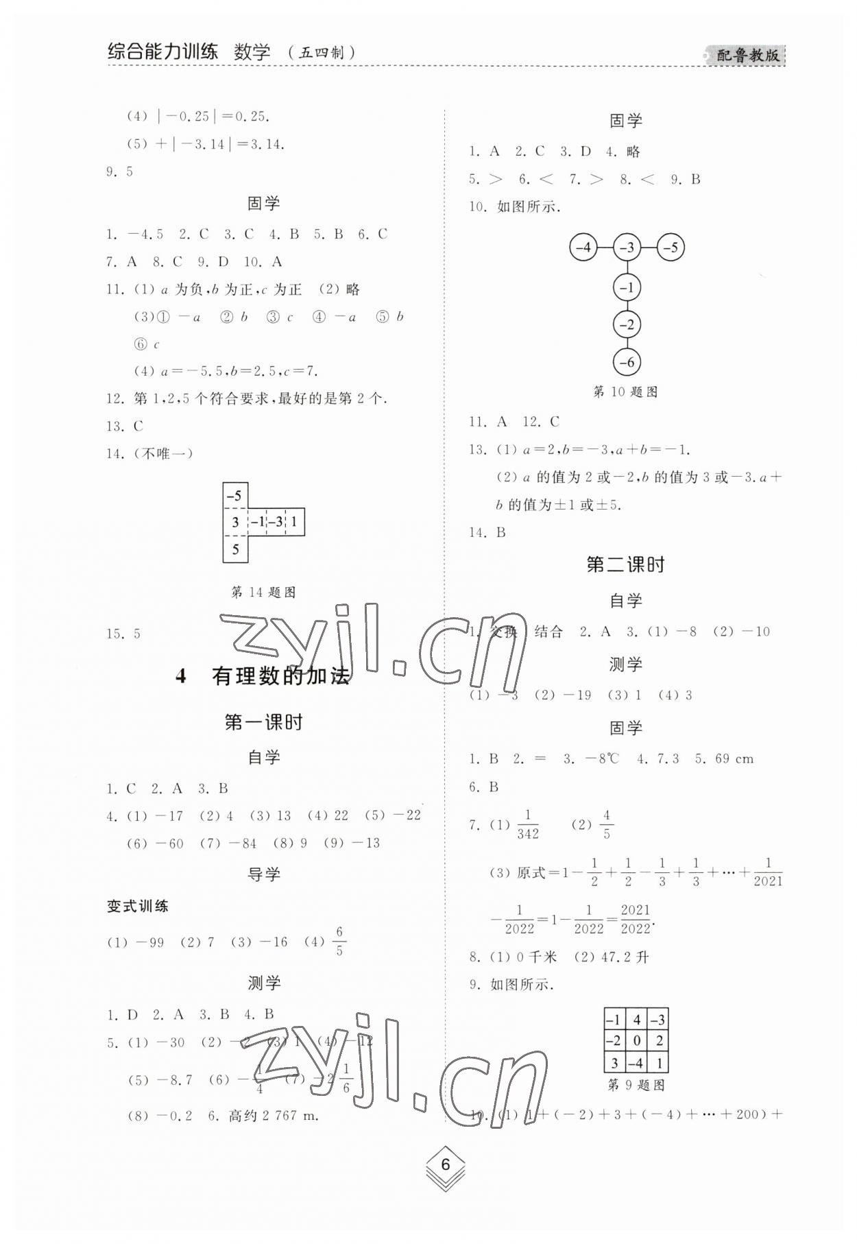 2023年綜合能力訓(xùn)練六年級數(shù)學(xué)上冊魯教版54制 參考答案第5頁