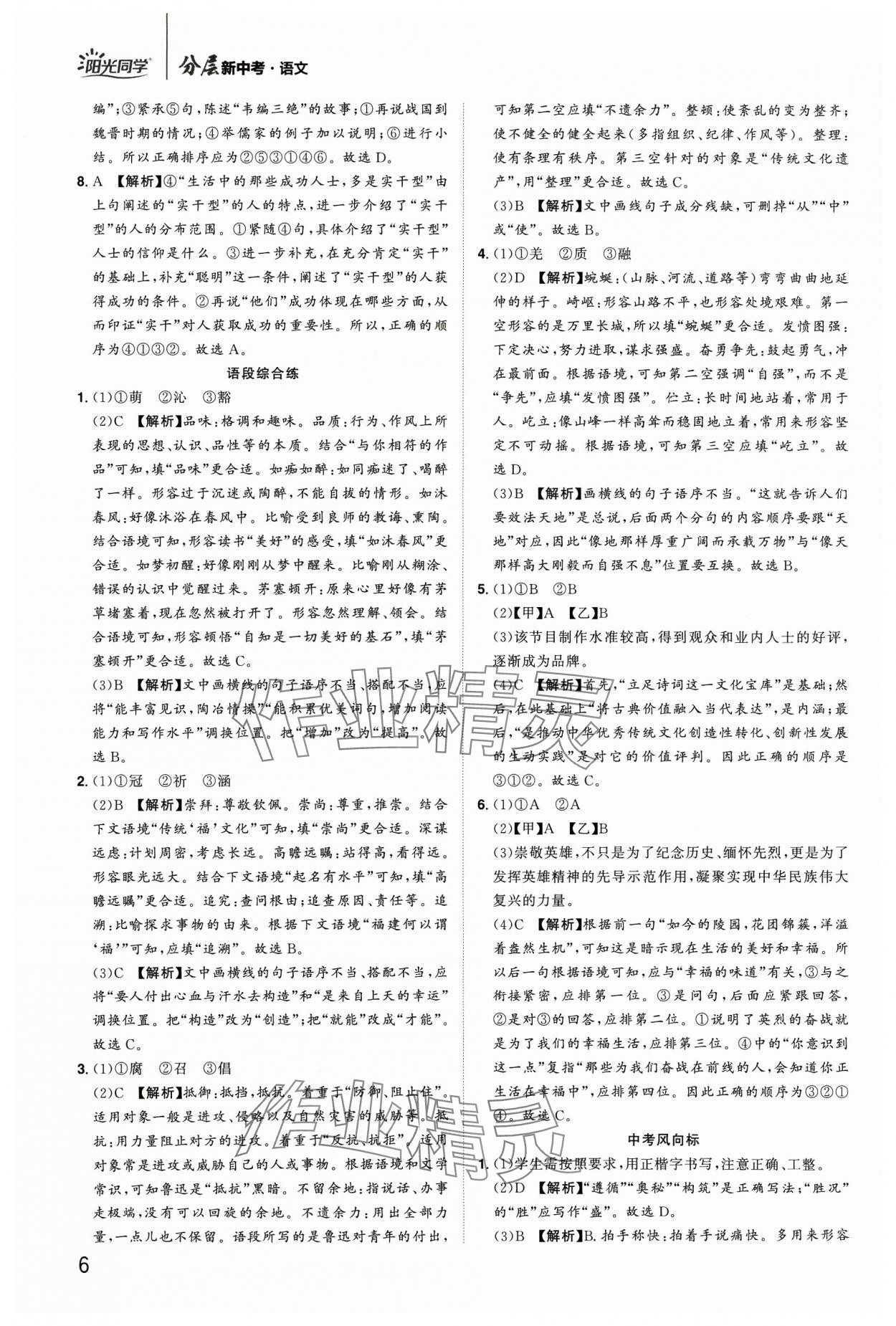 2024年陽光同學(xué)分層新中考語文福建專版 參考答案第6頁