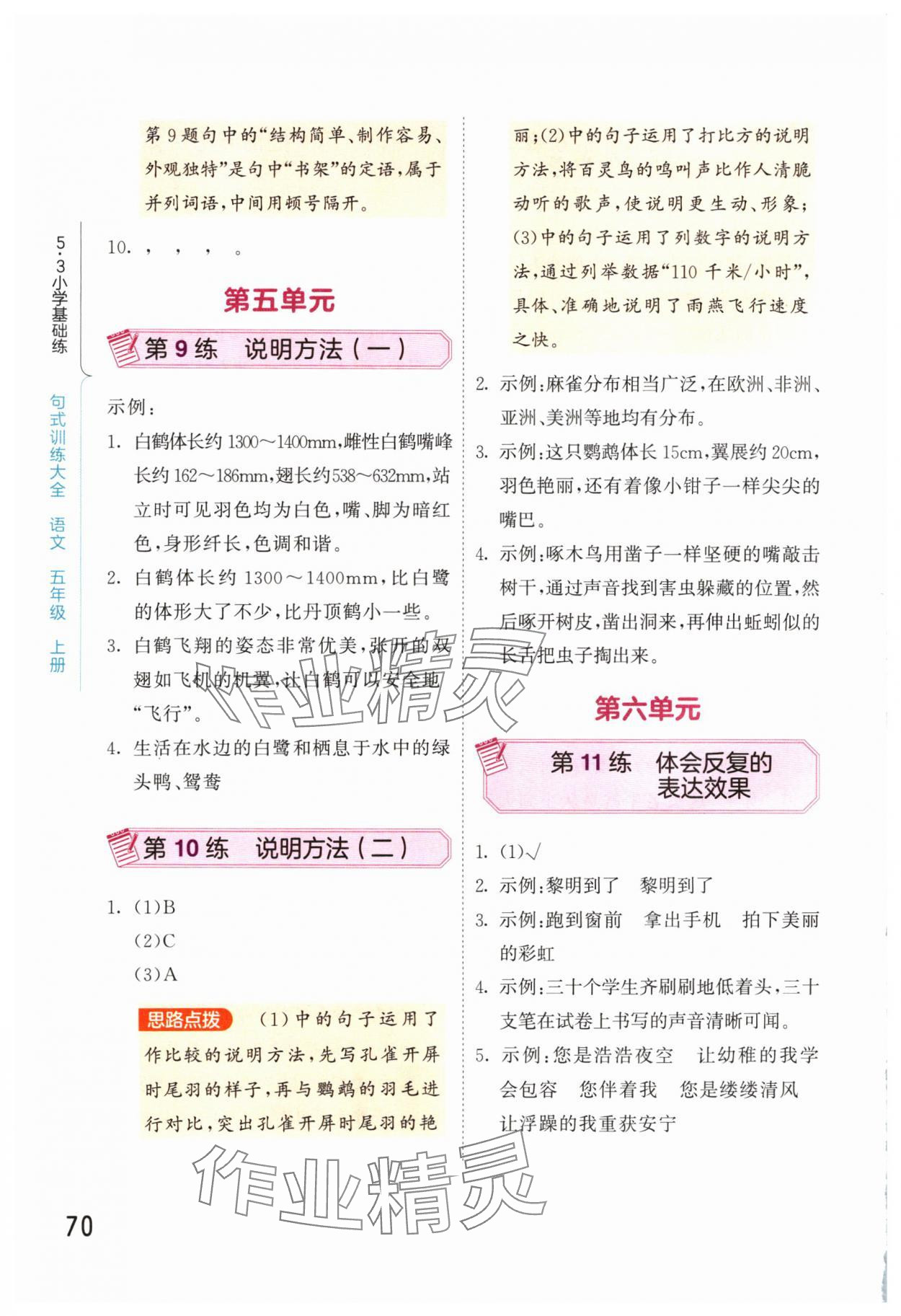 2024年句式訓(xùn)練大全五年級(jí)語(yǔ)文上冊(cè)人教版 參考答案第3頁(yè)