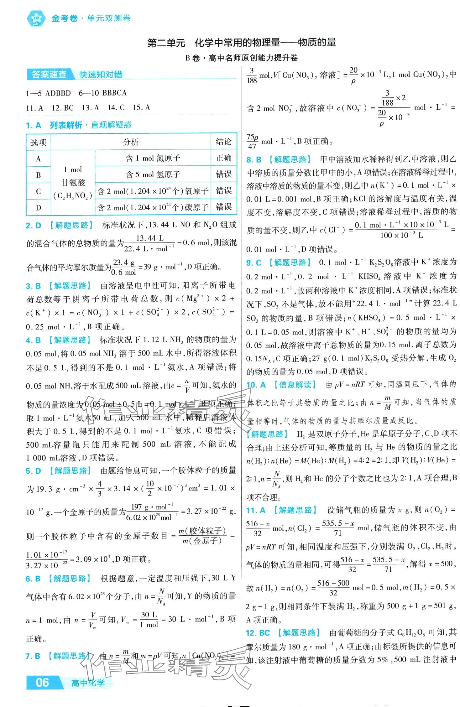 2024年金考卷活頁(yè)題選高中化學(xué)必修第一冊(cè)魯科版 第8頁(yè)