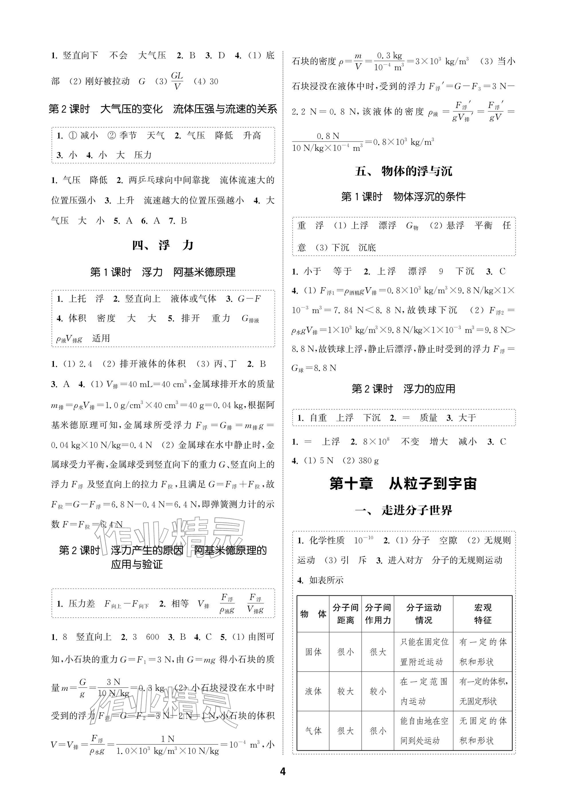 2026年通成學典課時作業(yè)本八年級物理下冊蘇科版蘇州專版&nbsp;參考答案第4頁