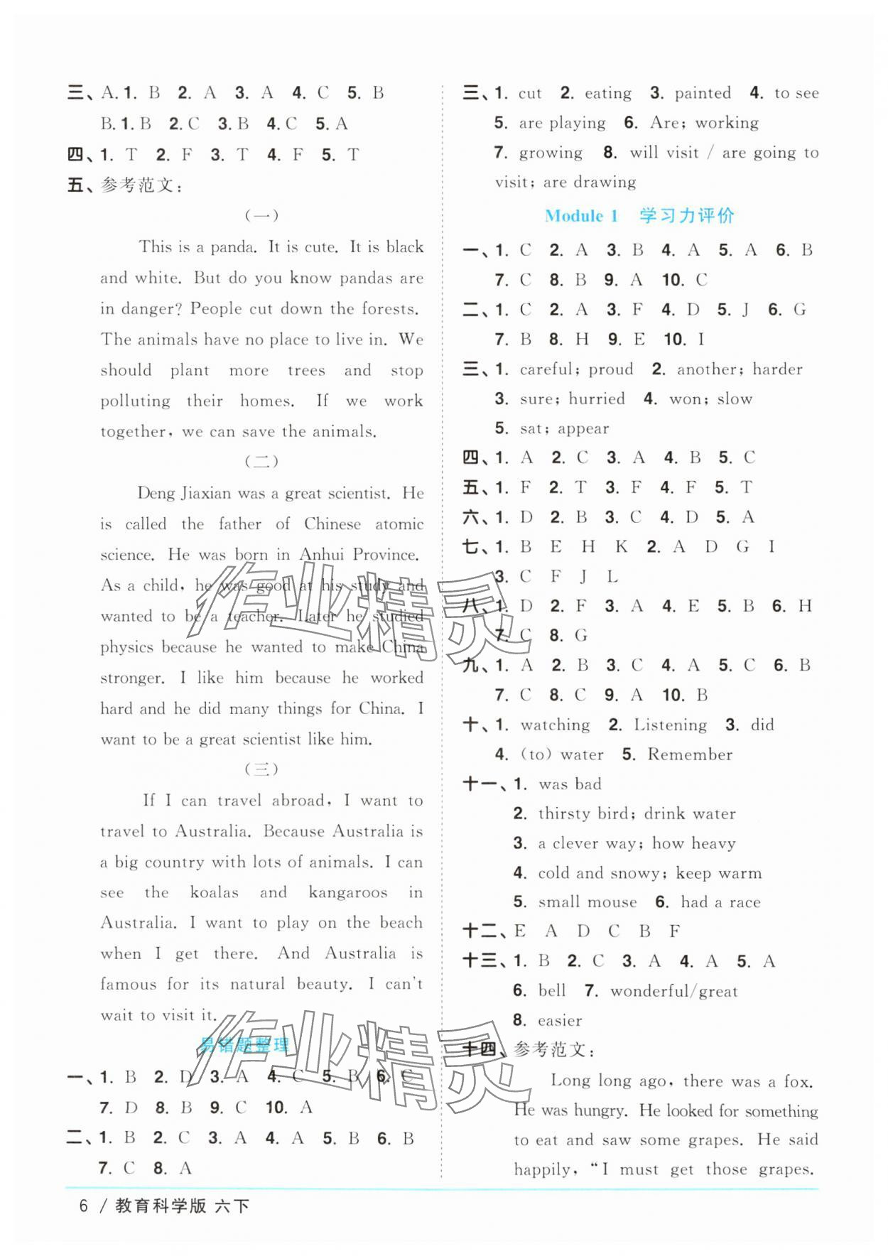 2025年陽光同學(xué)課時優(yōu)化作業(yè)六年級英語下冊教科版廣州專版 參考答案第6頁